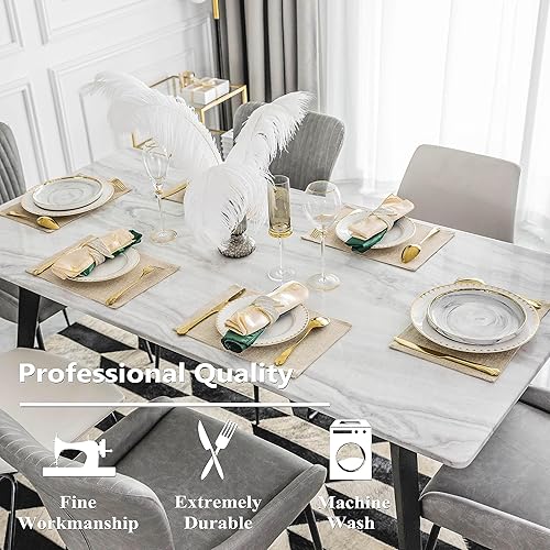 Vista 203 de Home Brilliant Juego de 4 manteles individuales de lino azul, resistentes al calor, manteles individuales para mesa de comedor, manteles Índigo