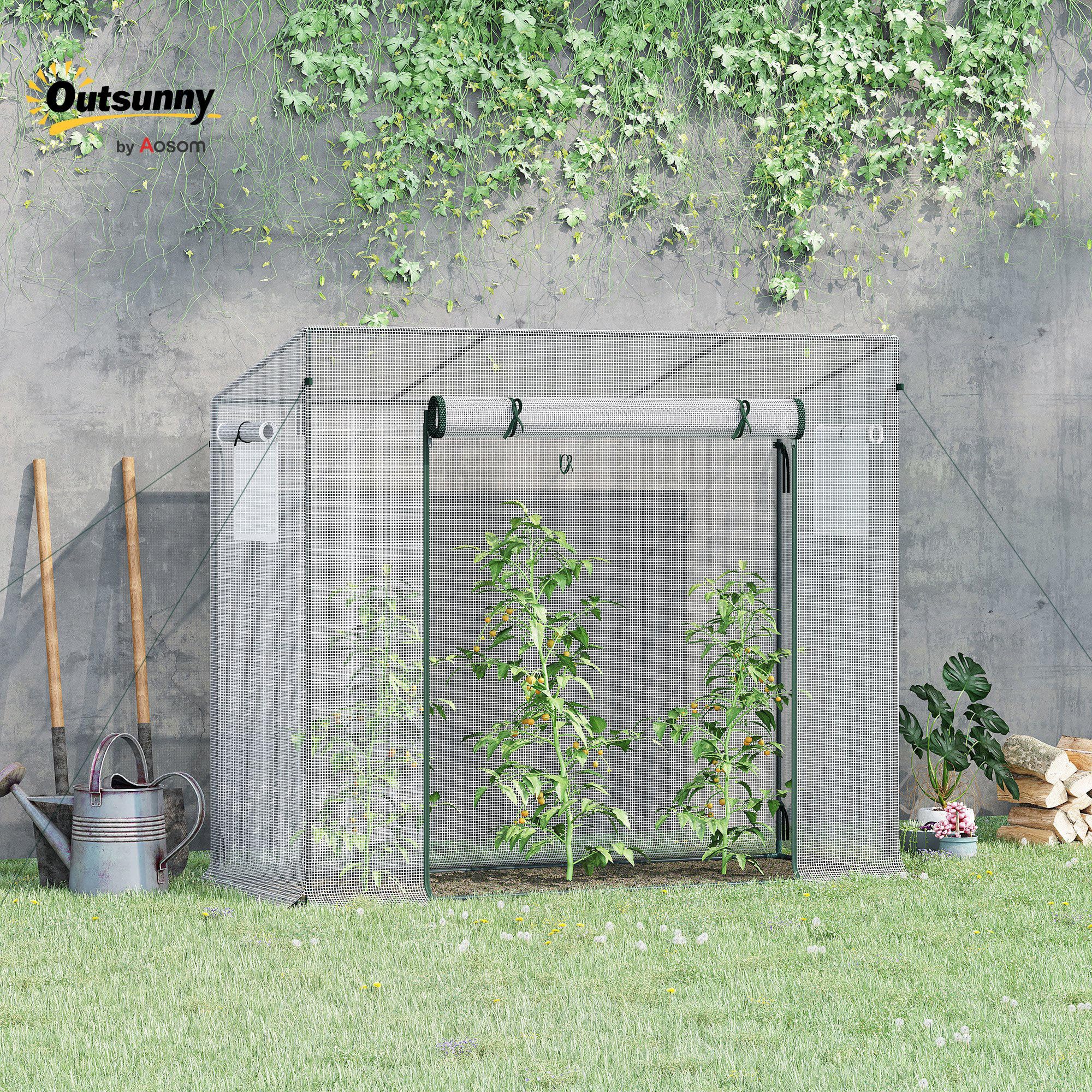 Outsunny Invernadero Pequeño Exterior con 2 Ventanas 200x76x168 cm Blanco | Invernadero de Exterior, Marco de Acero, Cubierta de PE 140g/m², para Cultivar Tomates Plantas Flores
