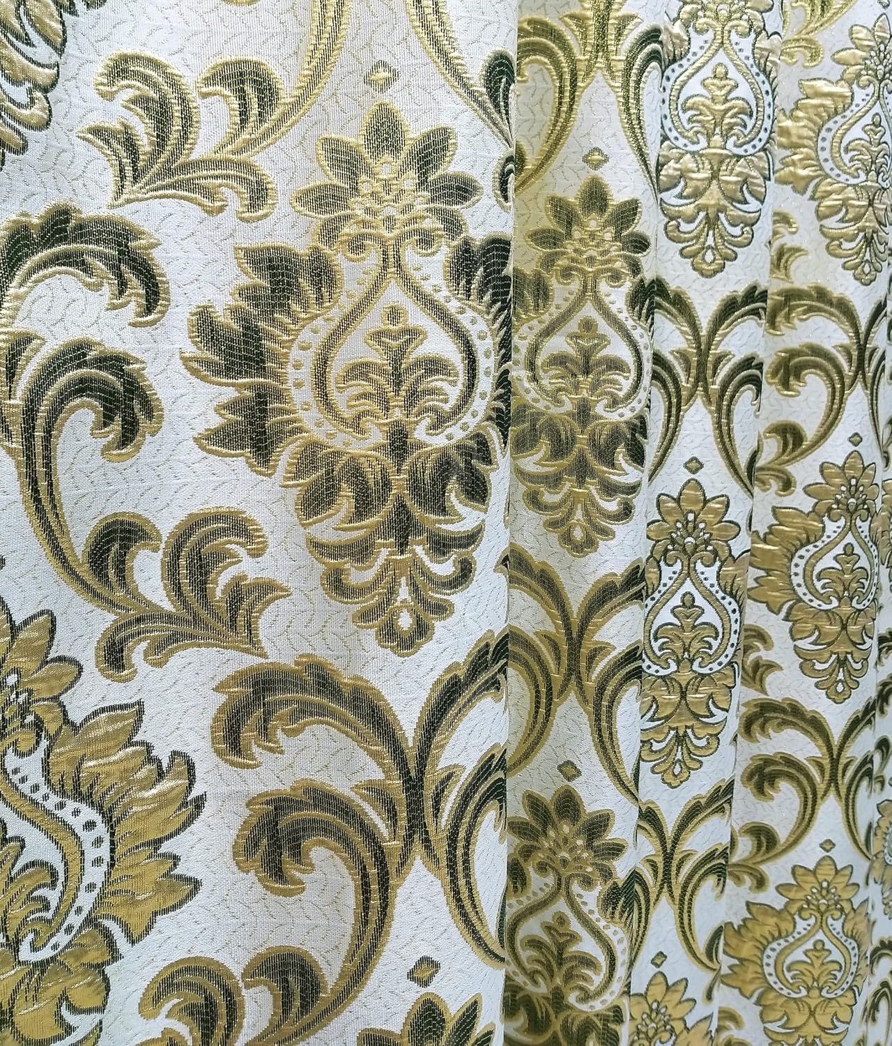 GOHD Samba Star. Jacquard Window Curtain Panel Drape with Attached Fancy Valance and Taffeta Backing. 2pcs Set. Each pc 54" Wide x 90" Drop with 18" Valance. (Grey)