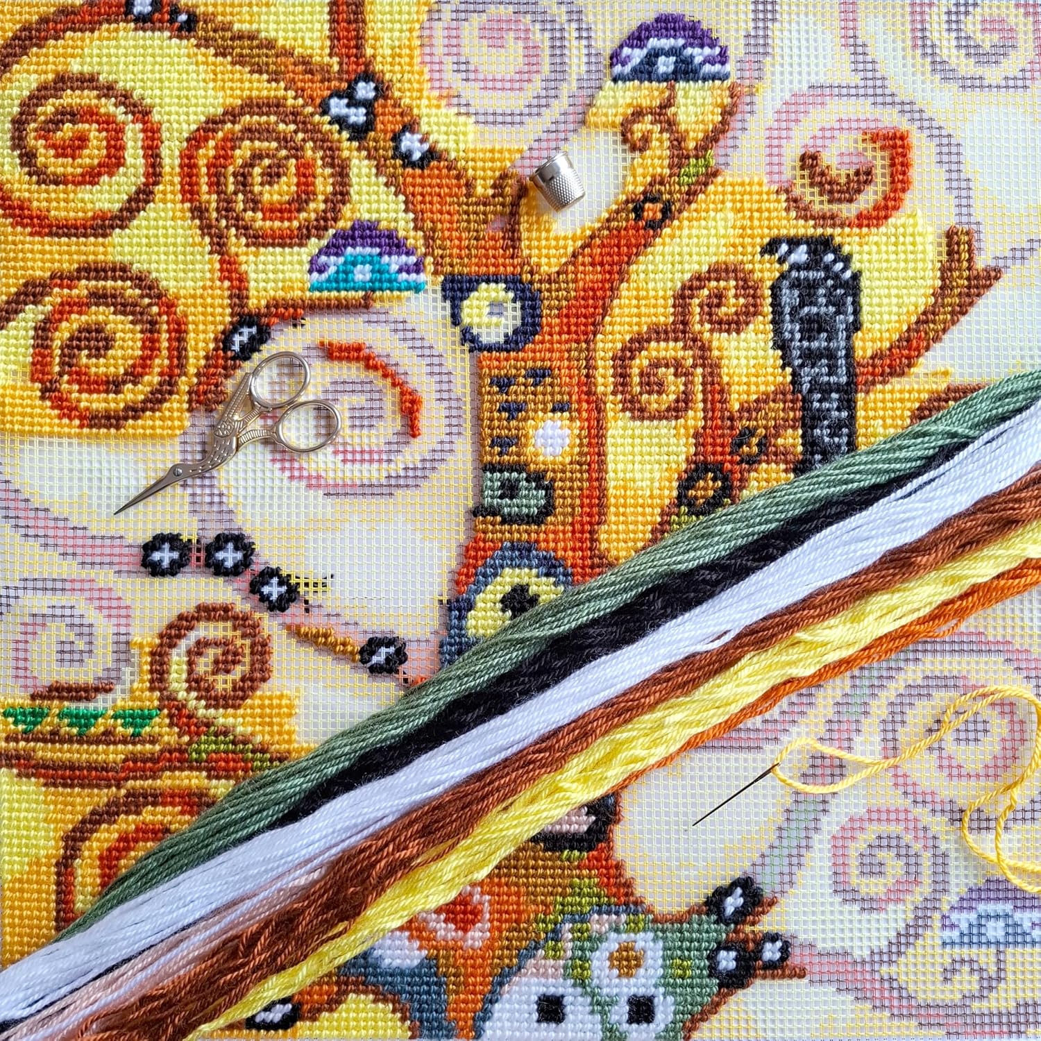 Brvsk Ornamental Needlepoint Kit for Adults and Beginners — Tree of Life by Gustav Klimt 16″ × 16″ with Clear, Precise Printed Design on Cotton Canvas; Includes 2 Needles, Yarn, and Easy-Read Chart