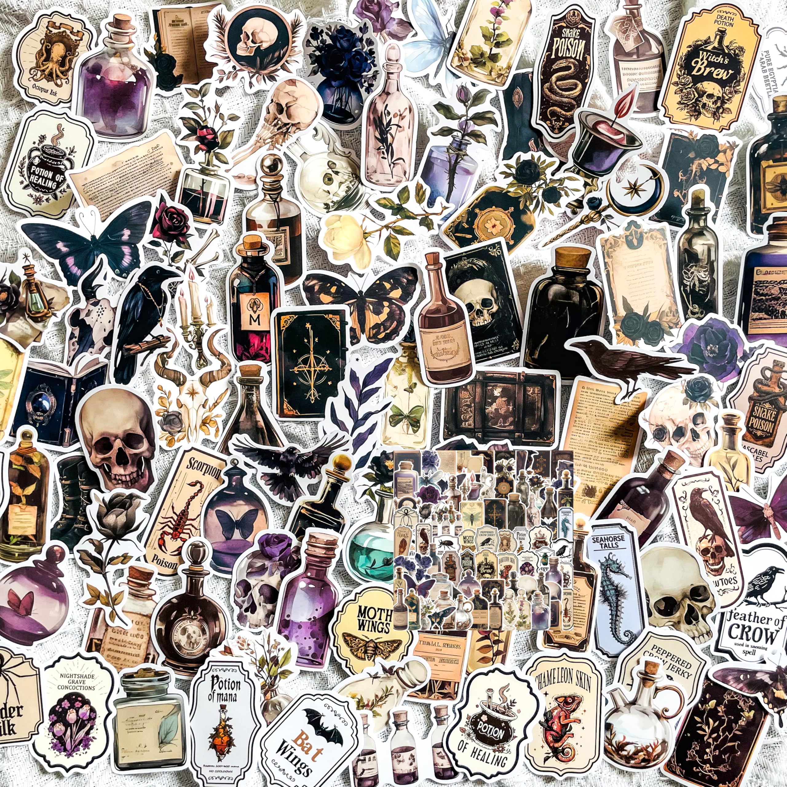 Vintage-Aufkleber für Apothekertranke, 100 Stück, Gothic, dunkle Trankflaschen, Hexe, Halloween-Dekor-Aufkleber für Scrapbooking, Tagebücher, Wasserflasche, Laptop
