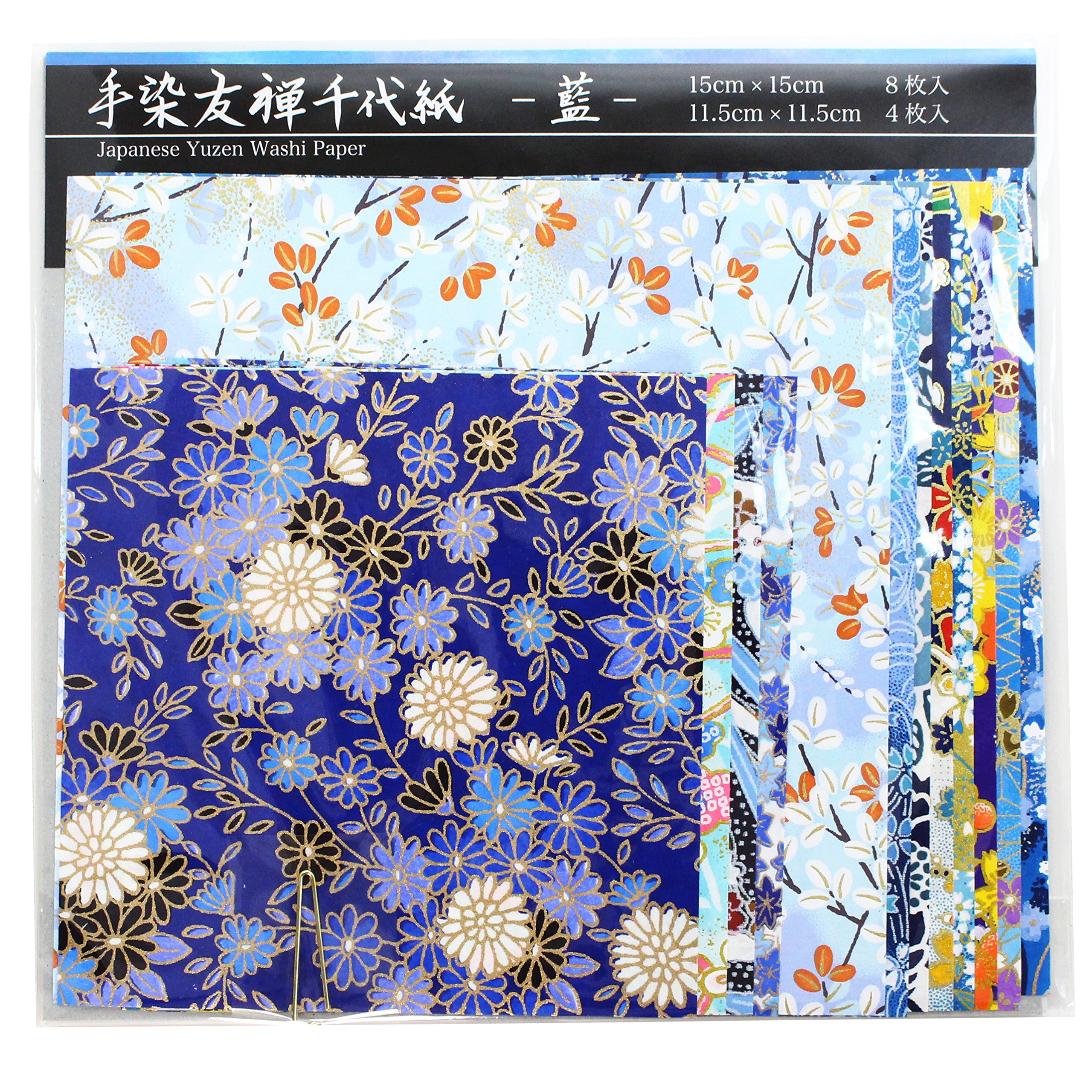 Amazon | WRC 折り紙 手染友禅千代紙 藍 15cm8枚 11.5cm4枚 YZ-C