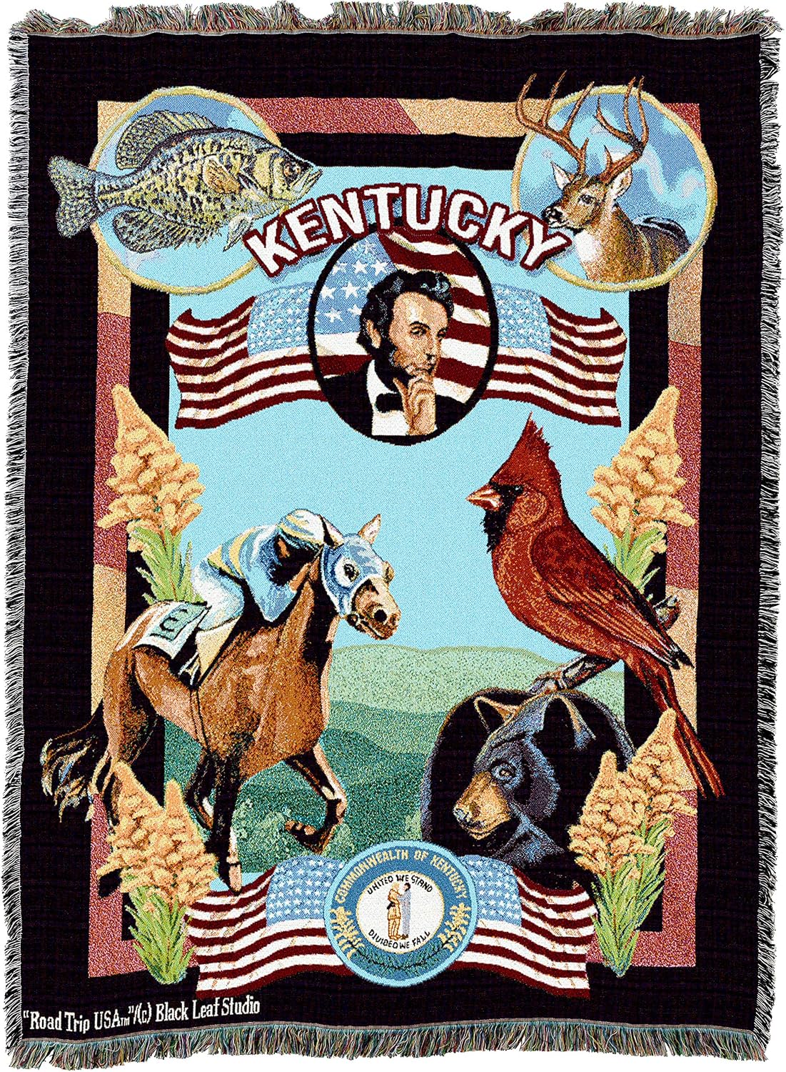 Pure Country Weavers State of Kentucky Blanket by Dwight D Kirkland - Gift Tapestry Throw Woven from Cotton - Made in the USA (72x54)