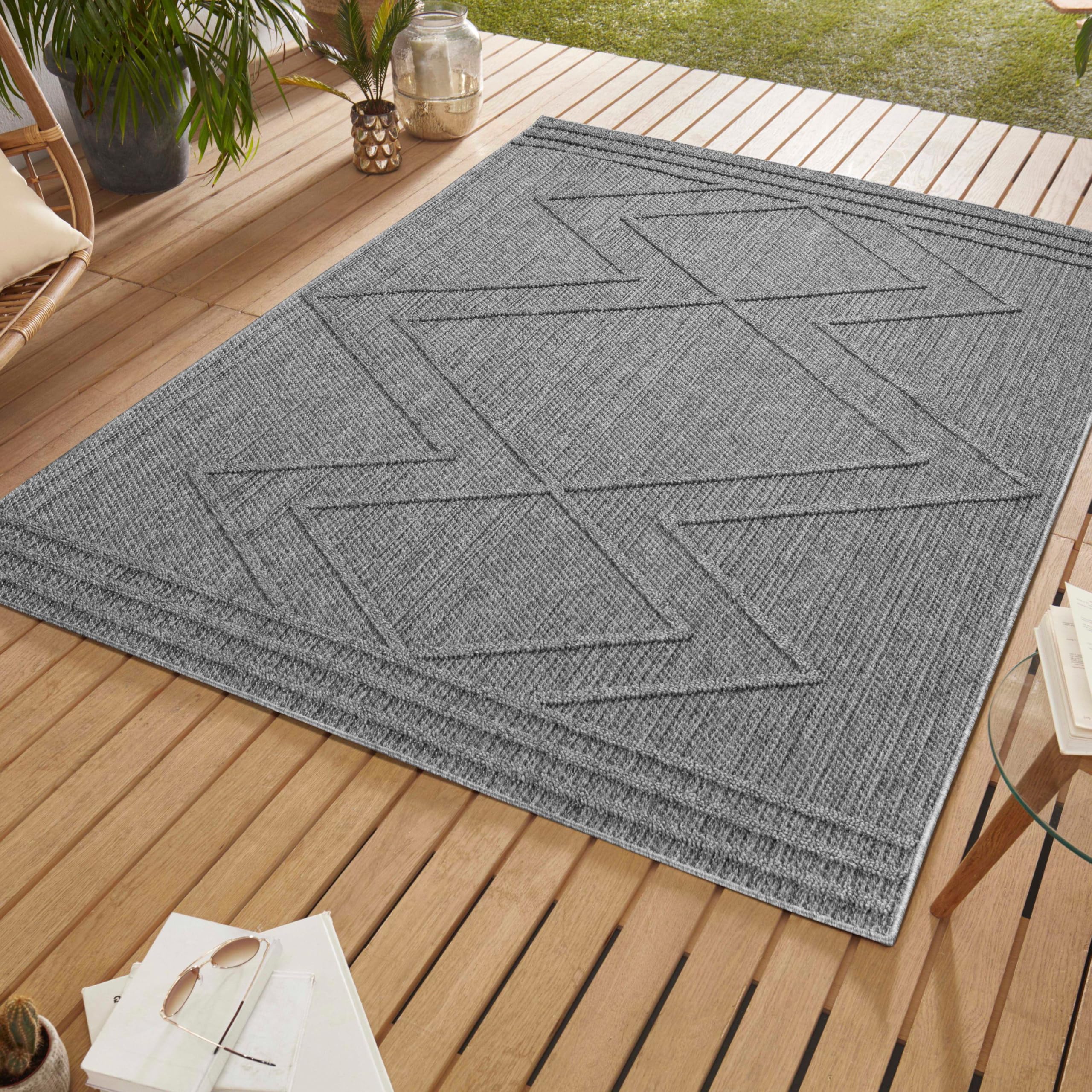 SIMPEX Tapis d'extérieur, Style bohème, Tapis Gris, 200 x 290 cm, Tapis de Style scandinave, Cuisine, Balcon, terrasse, Jardin, Pique-Nique