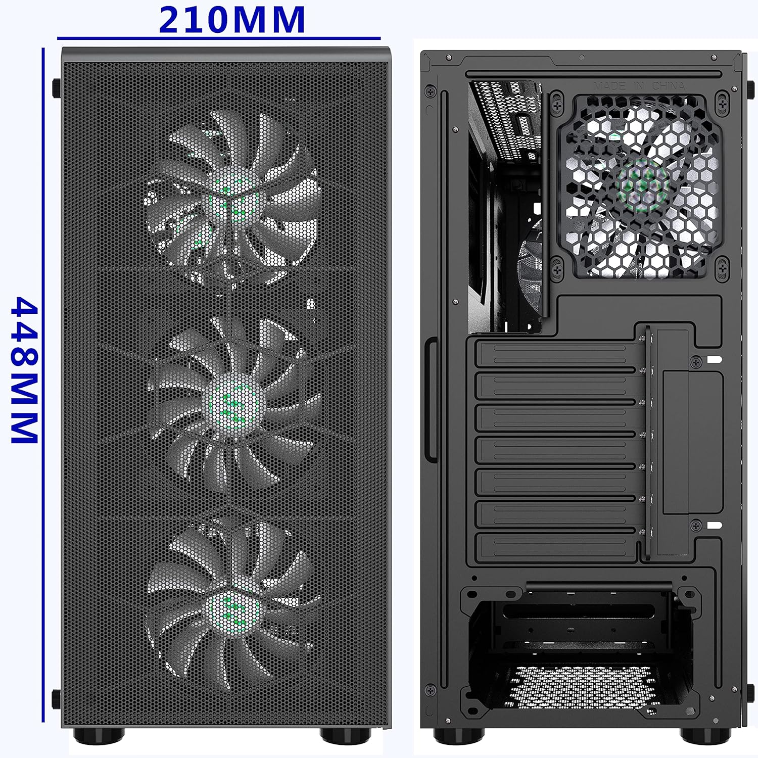 MUSETEX Mesh ATX Mid-Tower Computer Gaming Case with 6 PCS × 120mm LED ARGB Fans USB 3.0 Port Mesh Front Panel & Tempered Glass PC Chassis(G05MN6-HW)