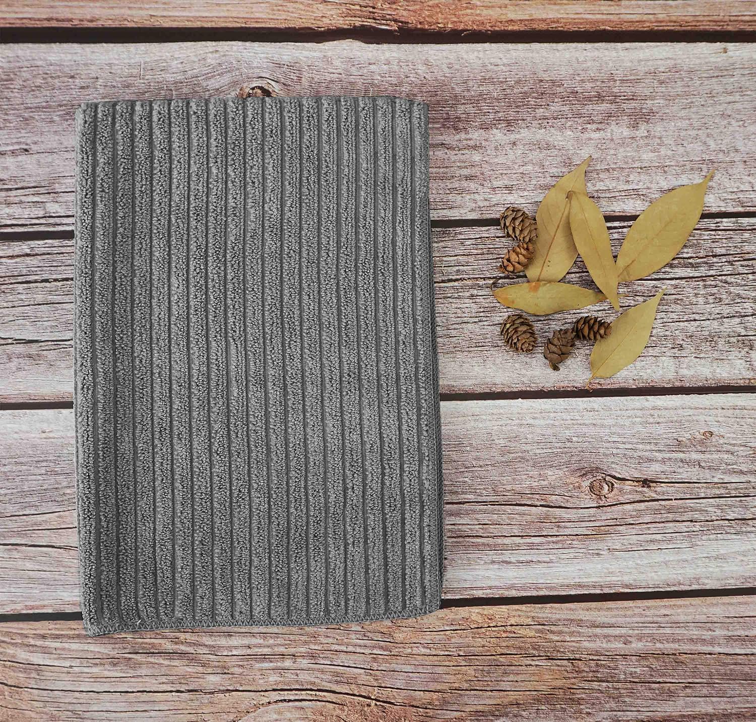 Gryeer Microfiber Kitchen Towels - Super Absorbent Dish Towels - One Side Ribbed One Side Smooth Tea Towels, 26x18 Inch, Pack of 8, Gray