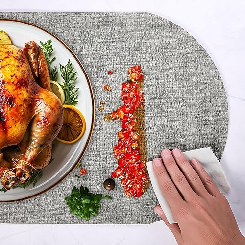 Miniatura 2 de DOLOPL Juego de 6 manteles individuales ovalados de piel sintética gris resistentes al calor, antideslizantes, manteles individuales lavables y