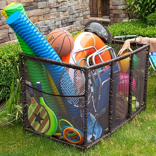 Miniatura 4 de Pool Bins Soporte para fideos de piscina, juguetes, bolas, flotadores y equipos, cubo organizador de almacenamiento de malla, altura para niños,