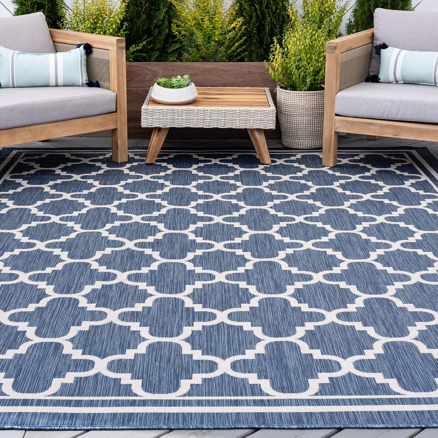 Blue Water Resistant Large 9x12 Indoor Outdoor Rug | Outdoor Rugs for Patios, Deck, Porch, Entry, Entryway | Outside Area Rug | Outdoor Patio Rug