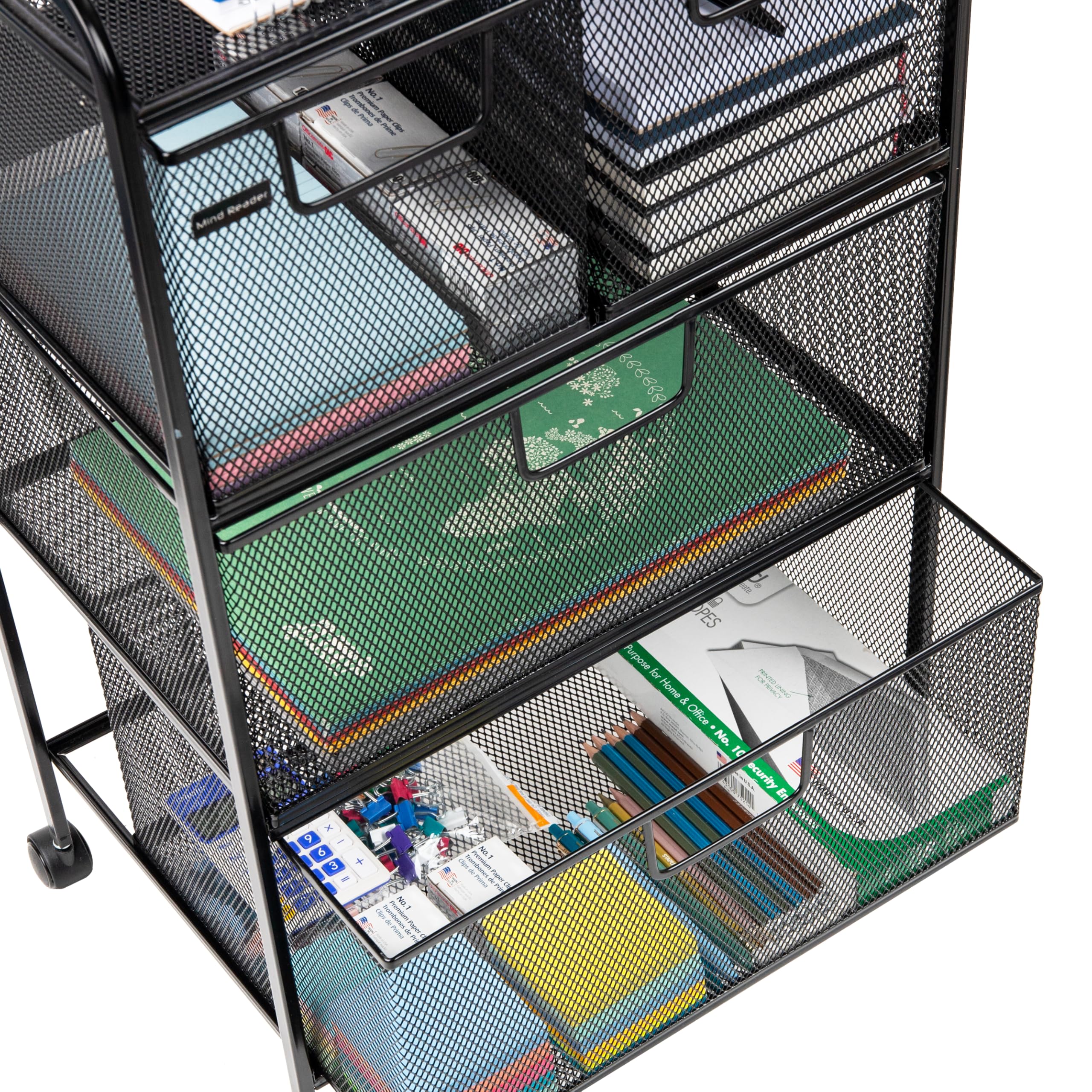 Mind Reader Carrello con cassetti, organizer per lavanderia, carrello multiuso, bagno, cucina, rete metallica, 40,6 cm L x 27,9 cm L x 73,9 cm H, nero