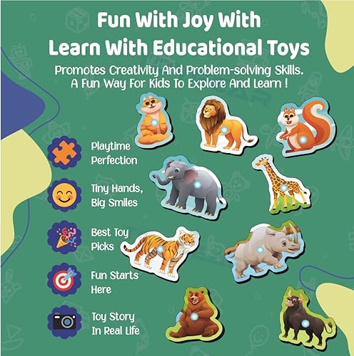 Image of Wooden Jungle Animals Eco Friendly Learning Toys Puzzle for Brain Training /jorky Cutting Puzzle for Home /School /Non-Toxic /Education Memory Games for Baby Boy and Girl