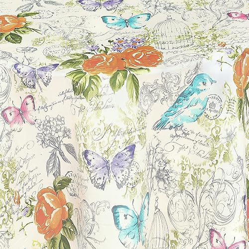 Miniatura 5 de Newbridge Claudette - Mantel de vinilo floral de Pascua amarillo pastel con respaldo de franela de Pascua mantel de vinilo de fácil cuidado con