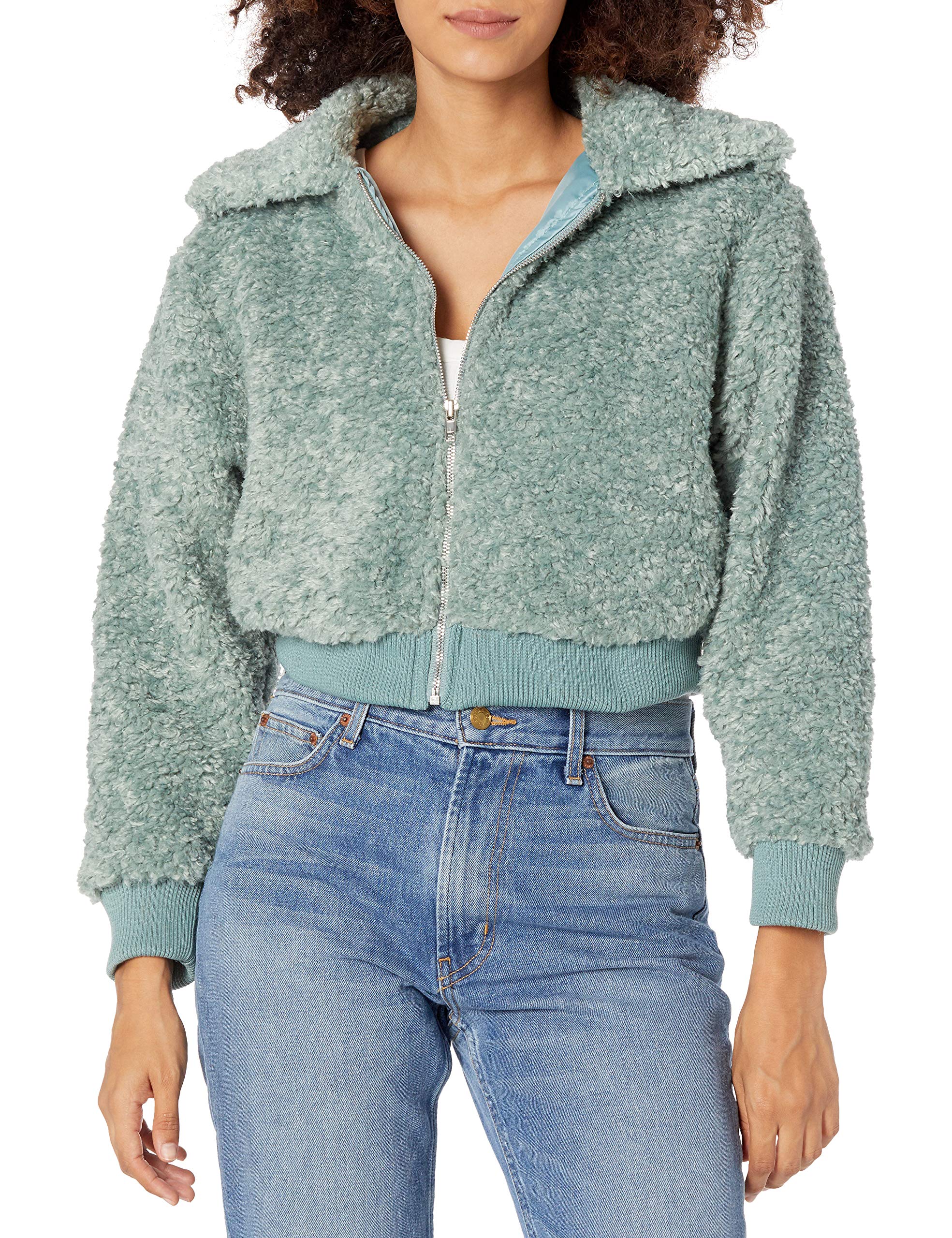 KENDALL + KYLIEwomens SHERPA FRONT ZIPPED SHORT JACKET Outerwear