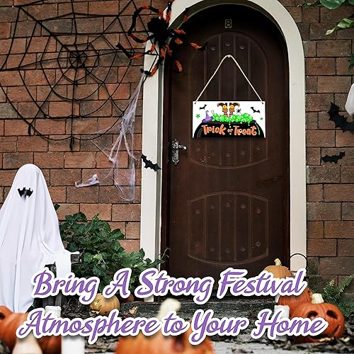 Miniatura 8 de Wswood-A19 - Decoración de terror de Feliz Halloween, letrero de puerta de madera para puerta delantera, decoración de fiesta de Halloween para