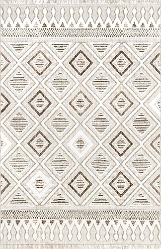 Miniatura 3 de nuLOOM Colleen - Alfombra mixta con flecos de diamantes, 5x8, marfil