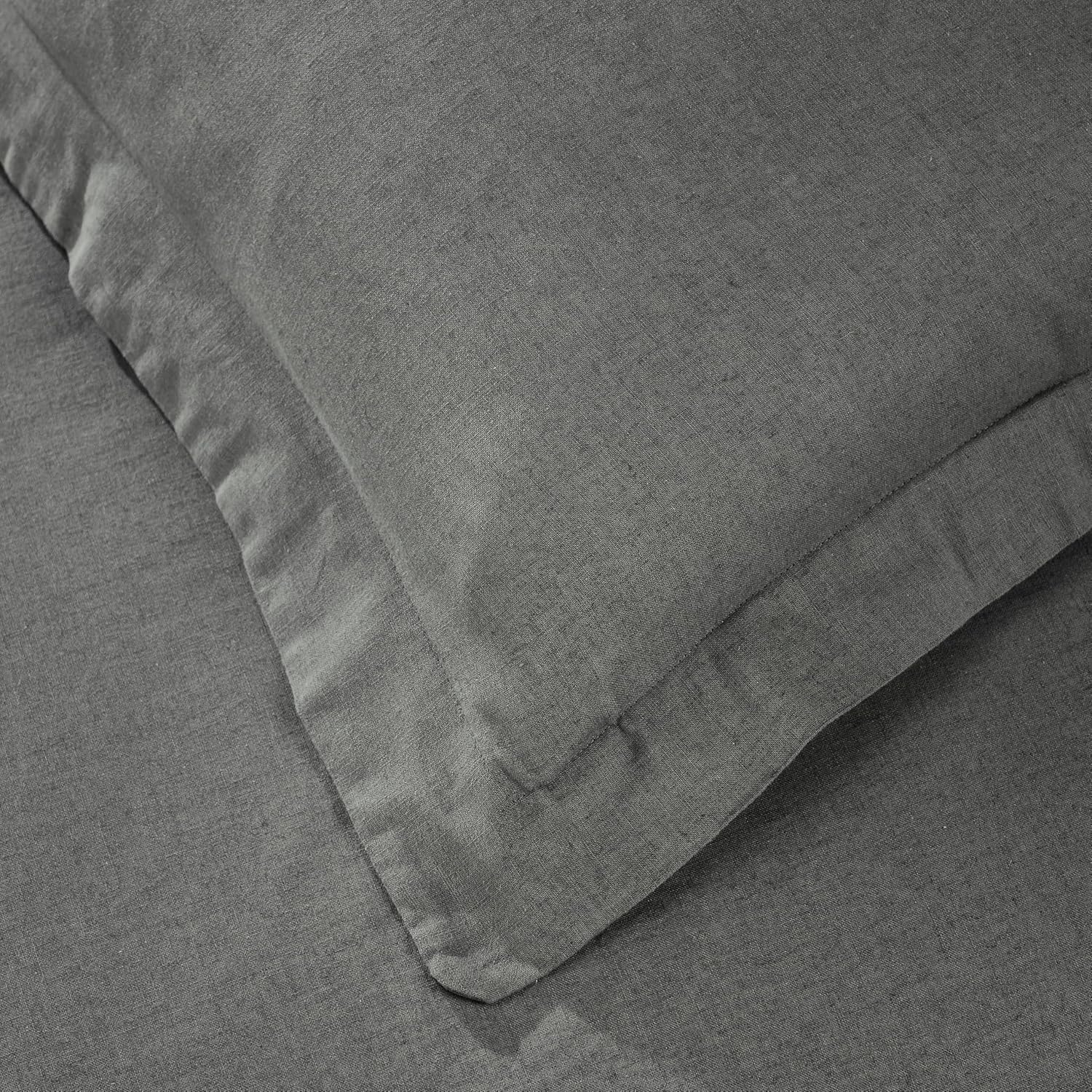 Superior Cotton Linen Duvet Cover Set, Chic Decor for Bedroom, Includes 1 Duvet Cover with Button Closure, 2 Pillow Shams, Lightweight Aesthetic Bedding Essentials, California King/King, Charcoal