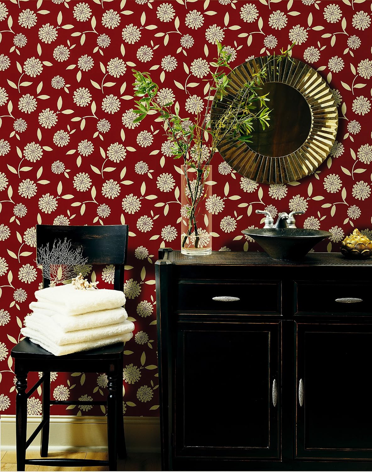 Brewster Home Fashions 141-62121 Zinnia Flower Wallpaper, Brick