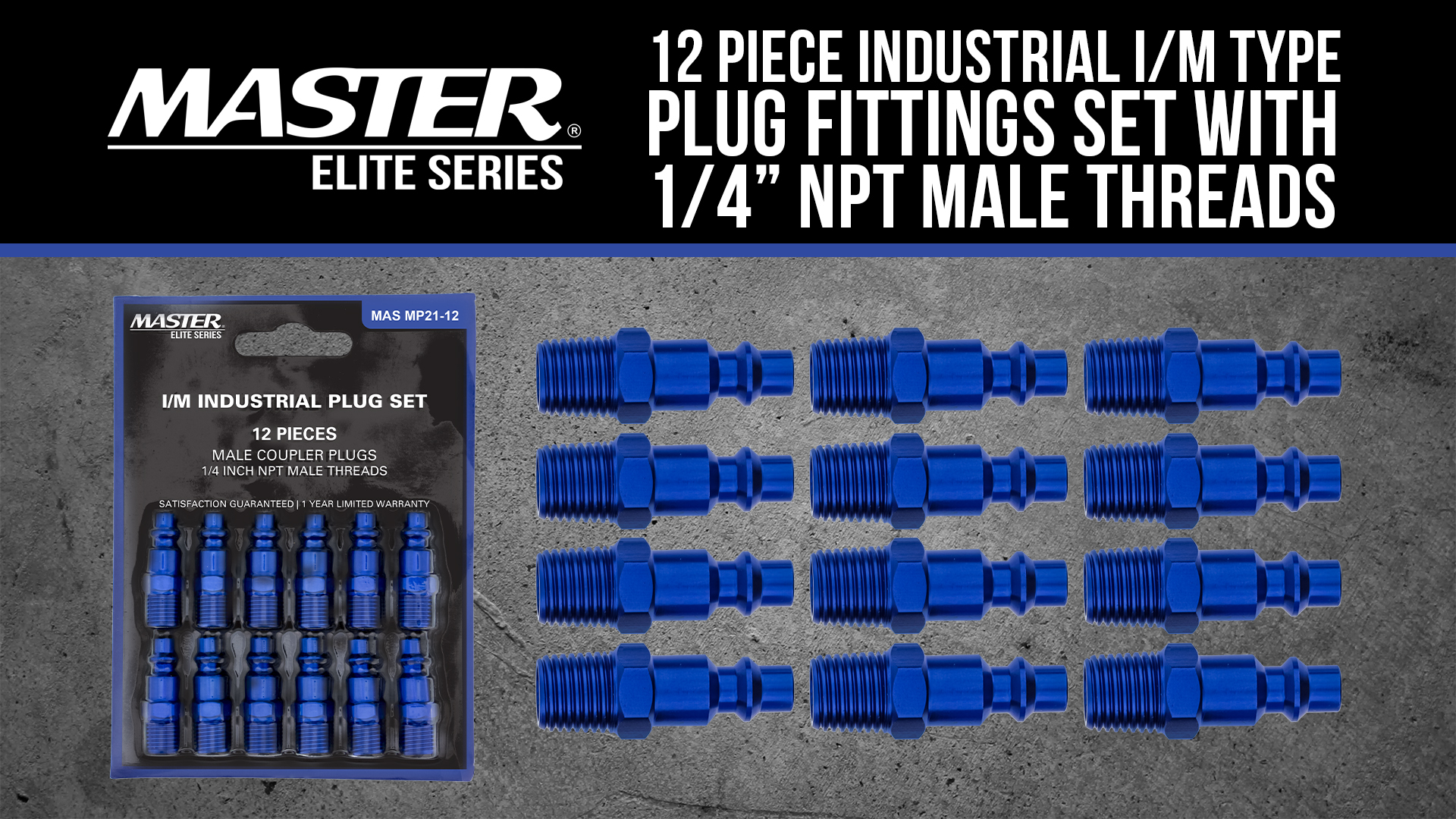 Master Elite Series 12 Piece Industrial I/M Type Plug Air Fittings