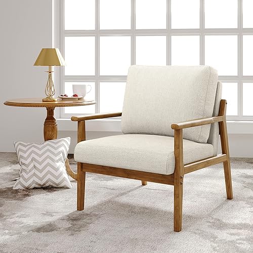 Okeysen Silla decorativa para sala de estar cómoda silla moderna de mediados de siglo con marco de madera silla de lectura retro lateral para