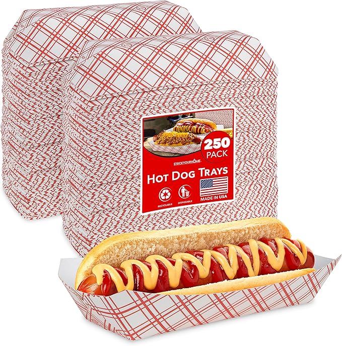 Stock Your Home Checkered Hot Dog Trays (250 Pack) Retro