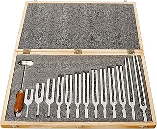 United Scientific TFBOX13 Tuning Fork Wooden Box Set with Mallet, 13 Forks