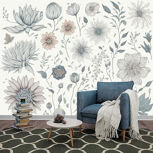 Miniatura 3 de DEKOROS.COM Papel tapiz con patrón de flores de primavera para sala de estar, dormitorio y pared de oficina, decoración floral extraíble, despegar y