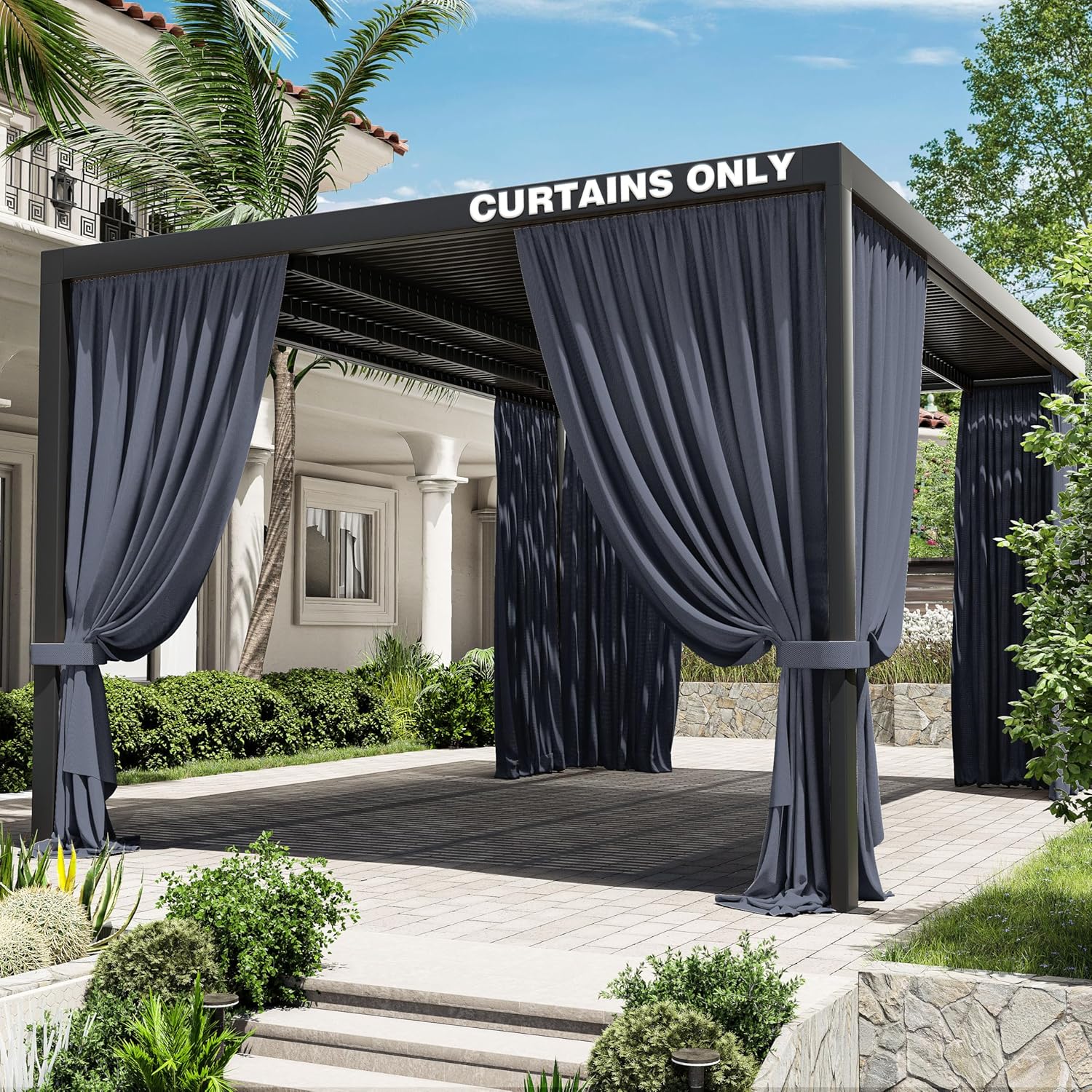 Gazebo Universal Replacement Privacy Curtain,12'16' Gazebo Outdoor Waterproof Curtains, 4-Panels Sidewall Curtains with Double Zipper for Patio Canopy, Garden and Backyard (Curtain Only)