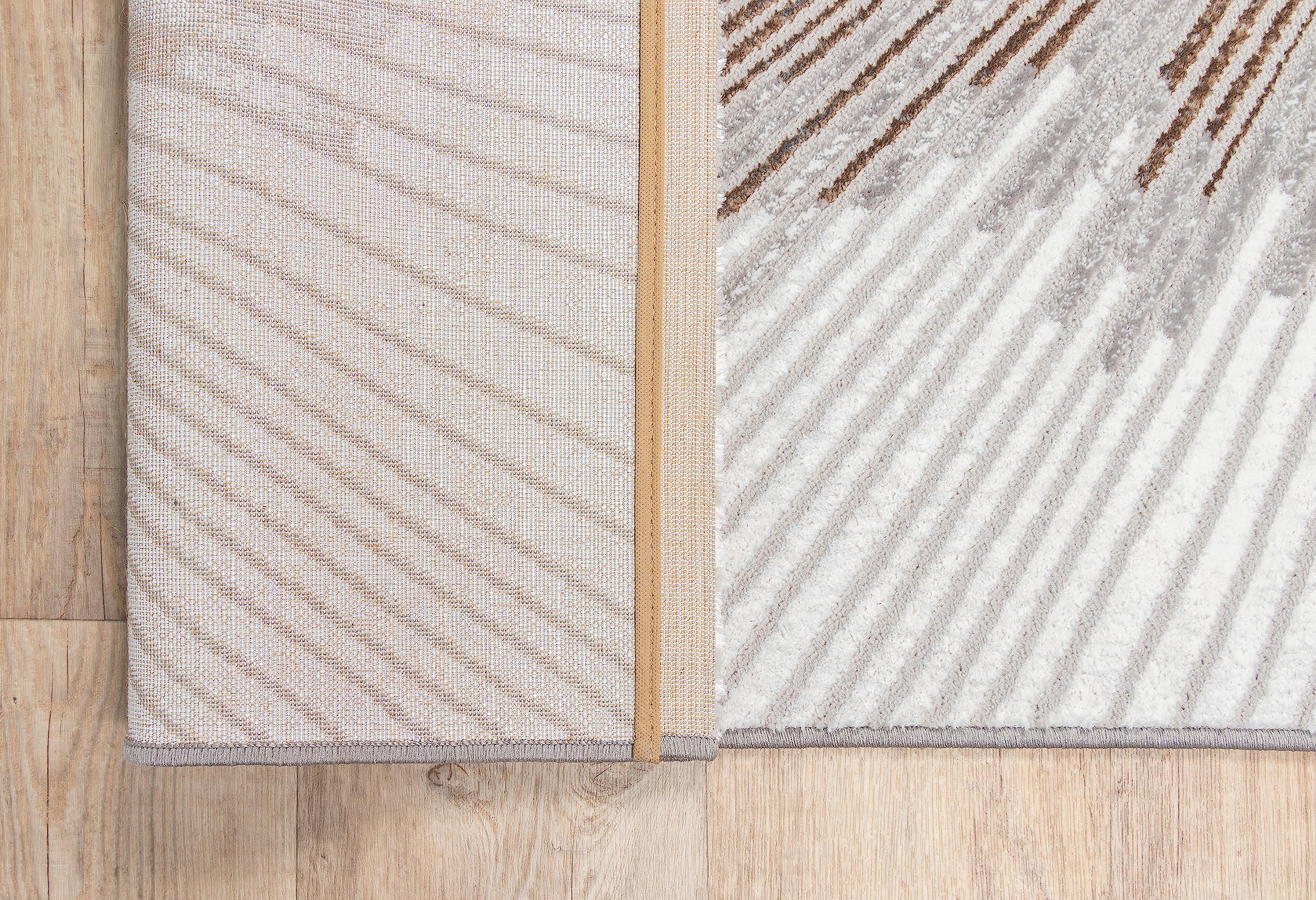 the carpet Mila Modern Dicher Tappeto a pelo corto, per soggiorno, camera da letto, elegante fibra lucida, effetto profondo, grigio crema, 140 x 170 cm