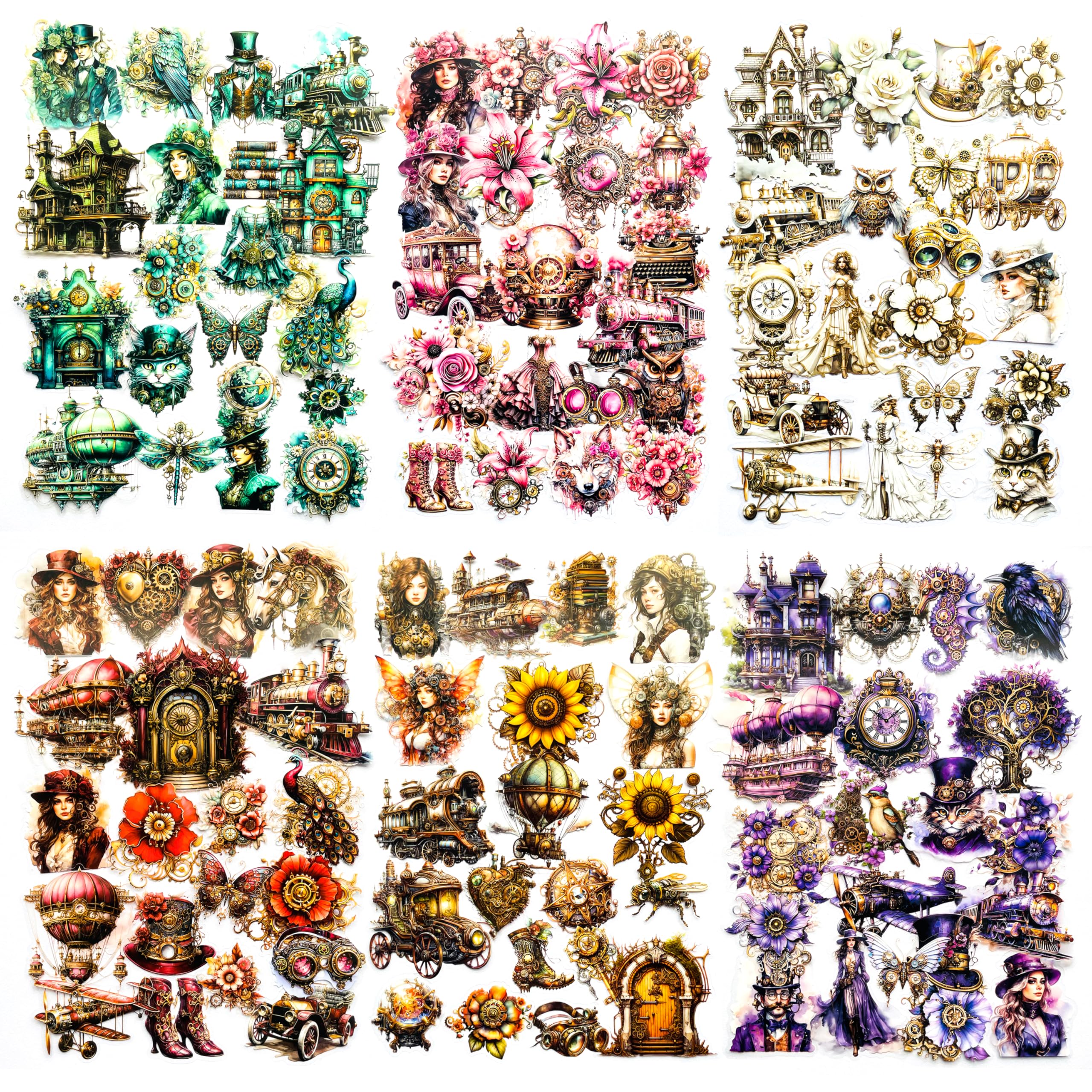 YOKSASYoksas Vintage Victorian Steampunk Stickers - 120Pcs Clear Waterproof Antique Machinery Punk Stickers for Scrapbooking, Junk Journals