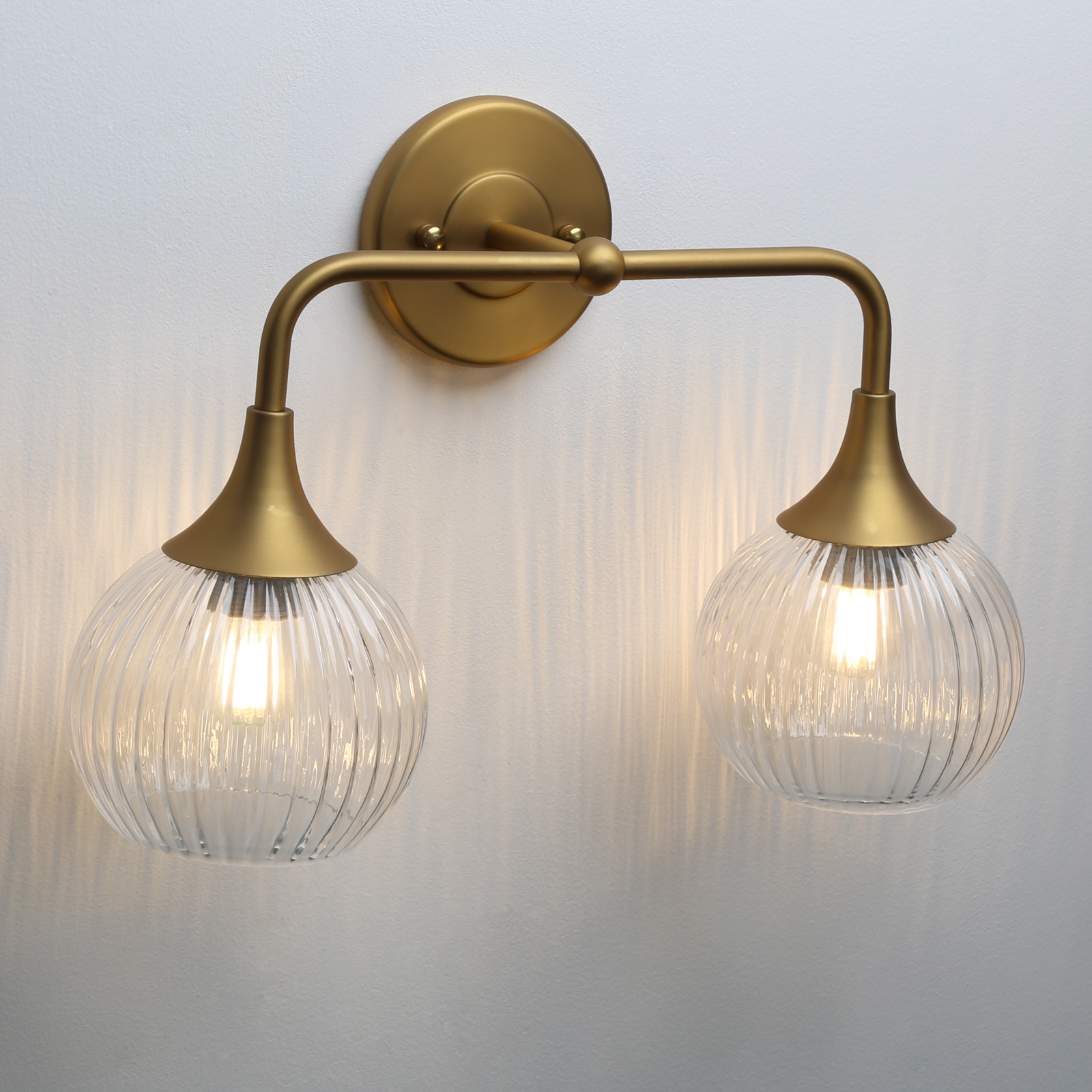 Image of Pathson 2-Lights Globe Wall Sconce Light, Striped Glass Bathroom Wall Vanity Lamp for Mirror, Hardwired Vintage Wall Sconce Lighting for Wall Painting Living Room Bedroom Farmhouse