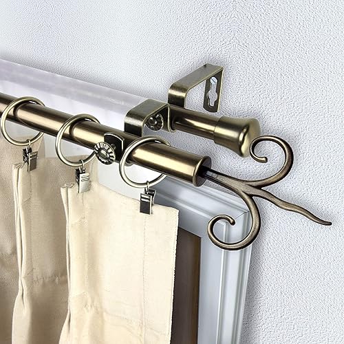 Miniatura 6 de Rod Desyne Lily - Juego de cortinero de doble ventana, 66 a 120 pulgadas, latón antiguo