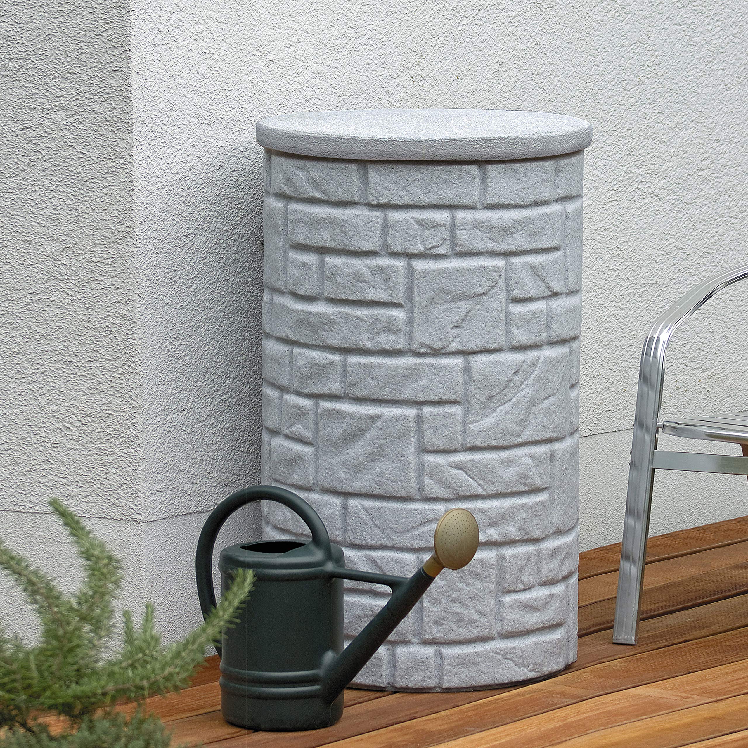 Regentonne grau Regenwassertank Arcado 230 Liter Farbe Granit aus UV- und witterungsbeständigem Material. Regenfass BZW. Regenwassertonne mit kindersicherem Deckel