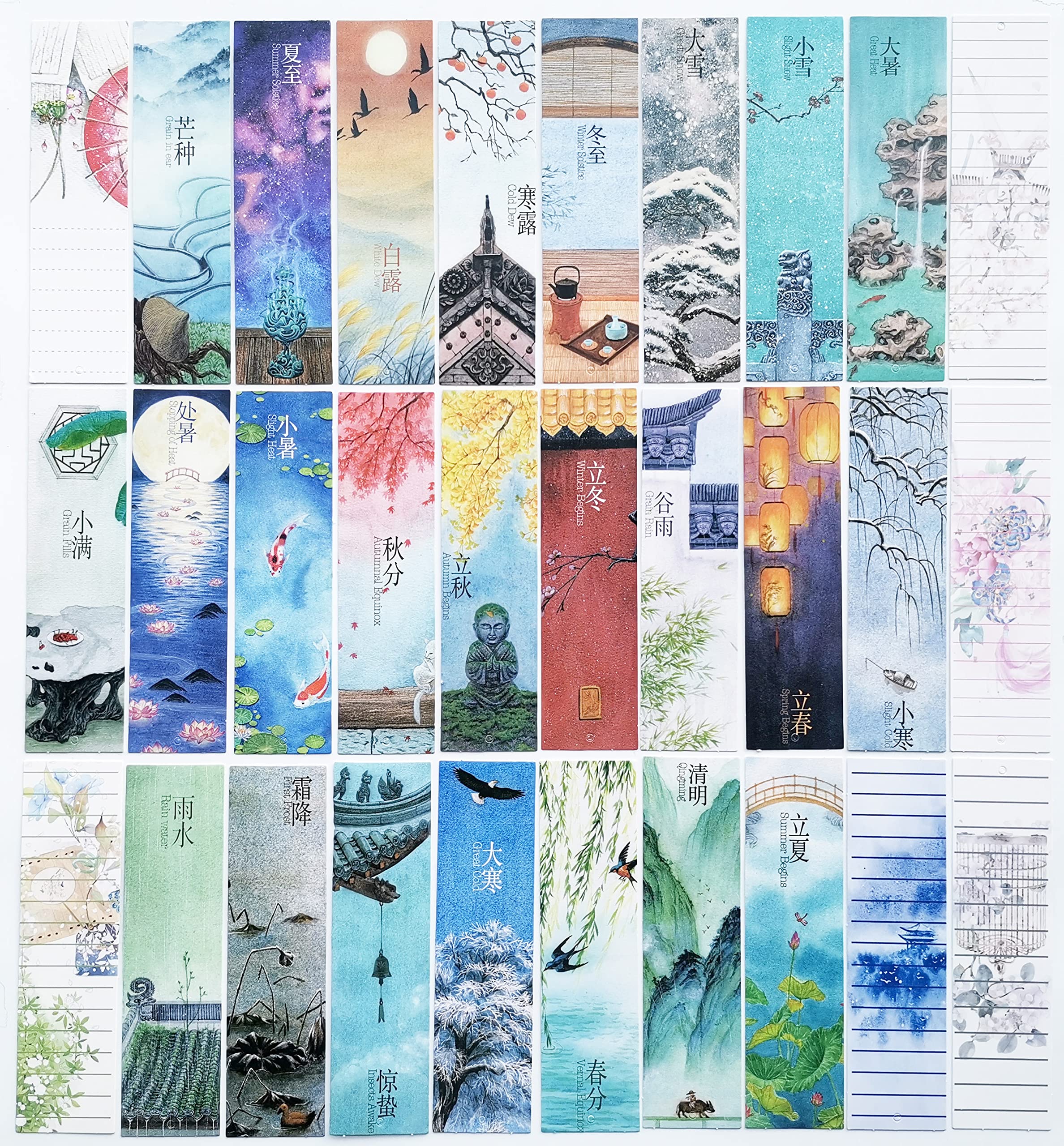 30 Piece Chinese 24 Solar Terms Book Mark Gifts 24 Jieqi Page Clips China Culuture Bookmark for Book Lovers