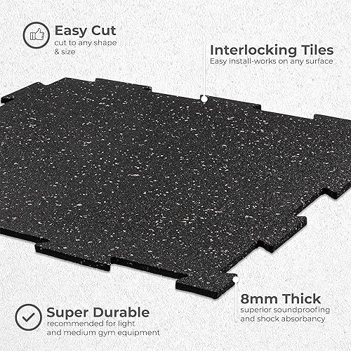 Miniatura 6 de Playsafer Genaflex Lite - Azulejos de goma para encastrar de 516 para suelo de gimnasio, equipos y áreas de ejercicio, 20 x 20, Negro