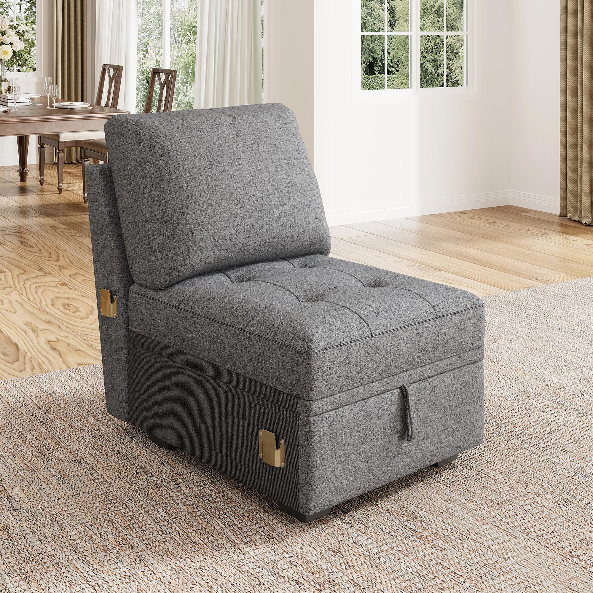 HONBAYModular Sectional Sleeper Sofa with Pull Out Bed, Armless Chair for Sectional Couch, Grey
