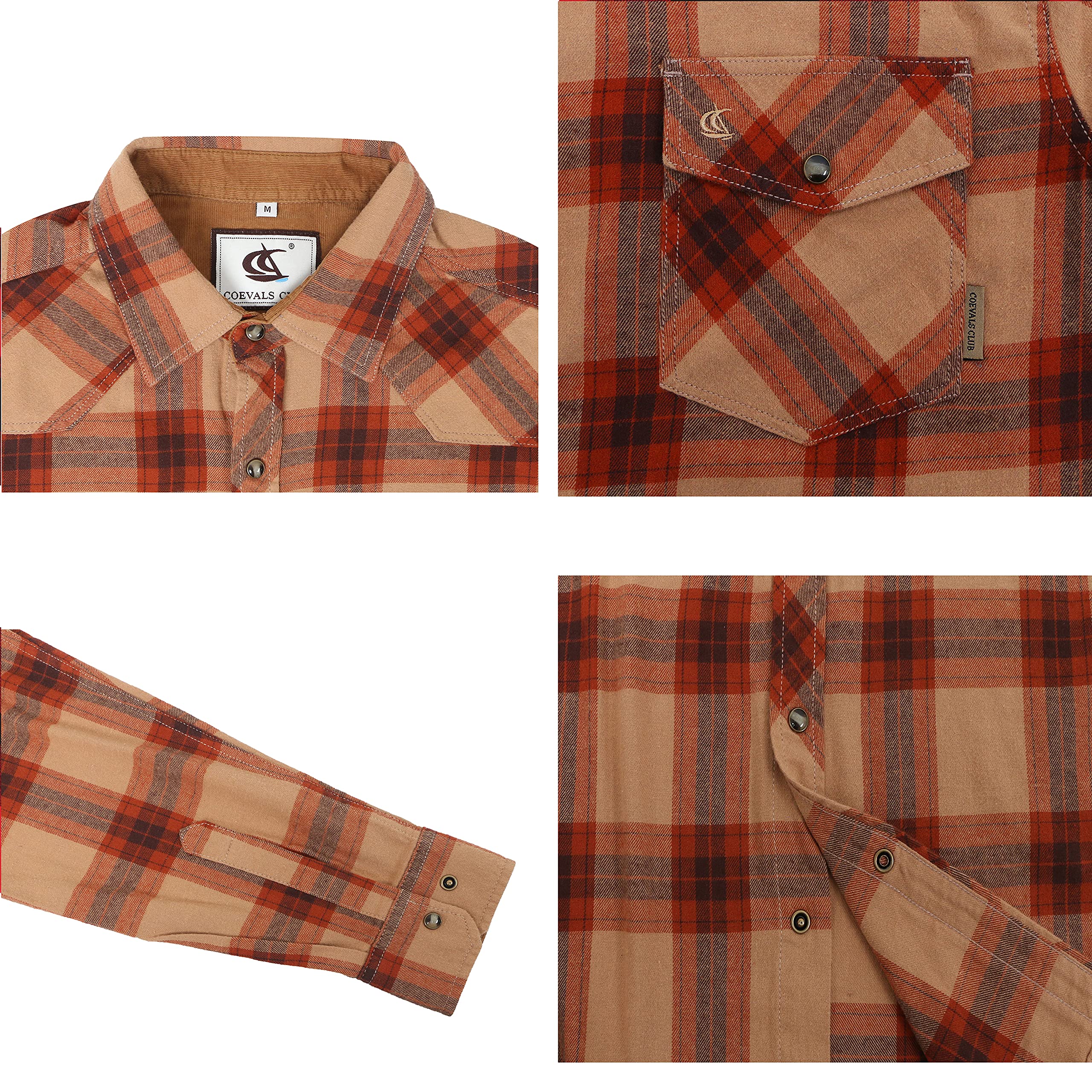 COEVALS CLUB Chemise de travail décontractée en flanelle pour homme, Plaid marron #4, Taille L