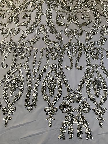 Miniatura 4 de Esmeralda - 10102 - Lentejuelas plateadas sobre tela de encaje de malla blanca