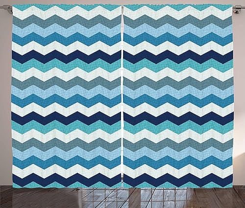 Vista 27 de Ambesonne Cortinas grises y aguamarina, universo tradicional degradado con arte tribal geométrico de mandala, cortinas de ventana para sala de Aqua