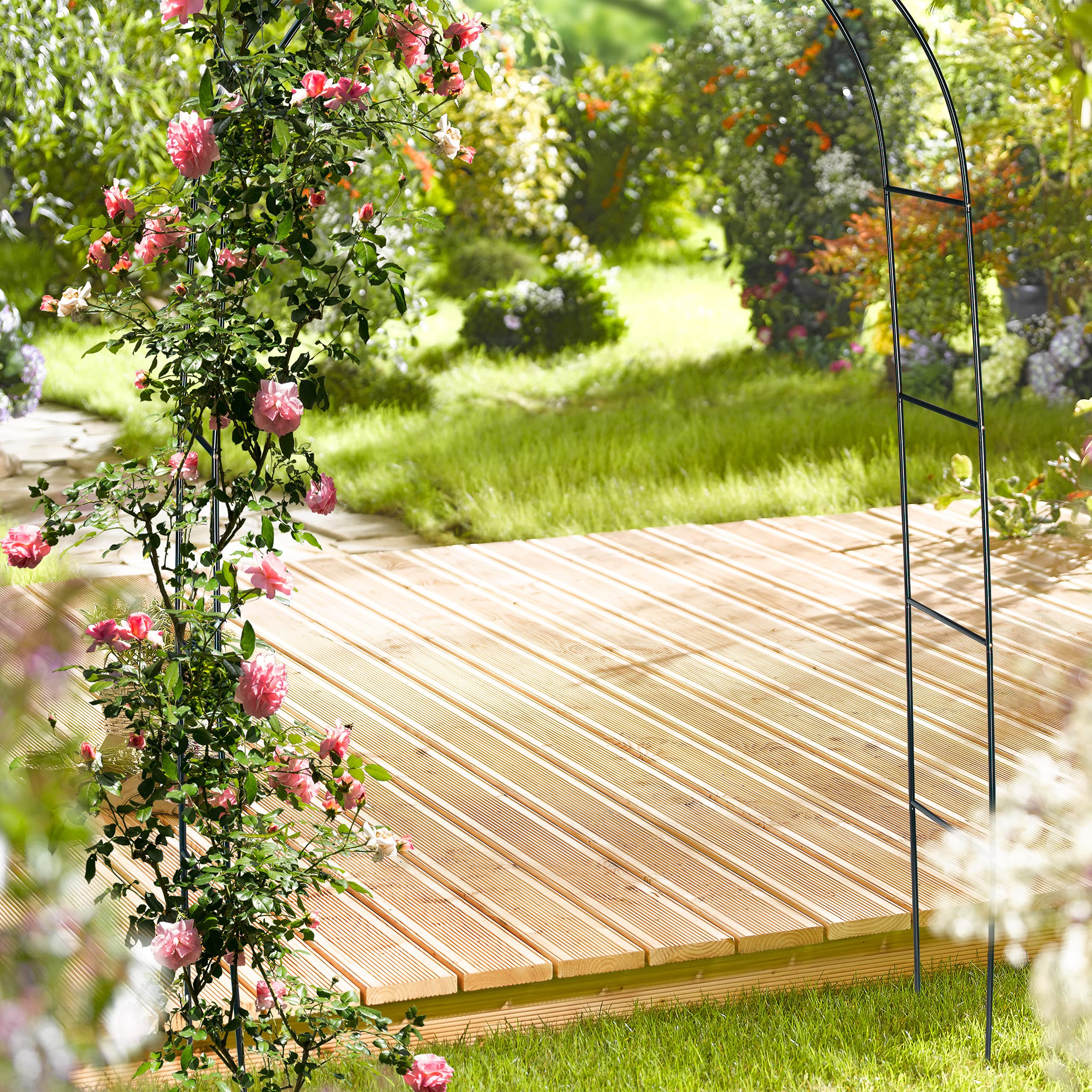 Relaxdays Arco per Rose, Rampicanti, Decorazione da Giardino, Sostegno per Piante, Supporto in Metallo, 240 cm, Verde
