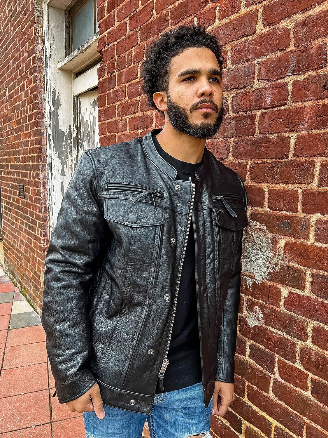 Mens Motorcycle Leather Riding Jacket | Leather Motorcycle Biker Jacket Men (Medium)