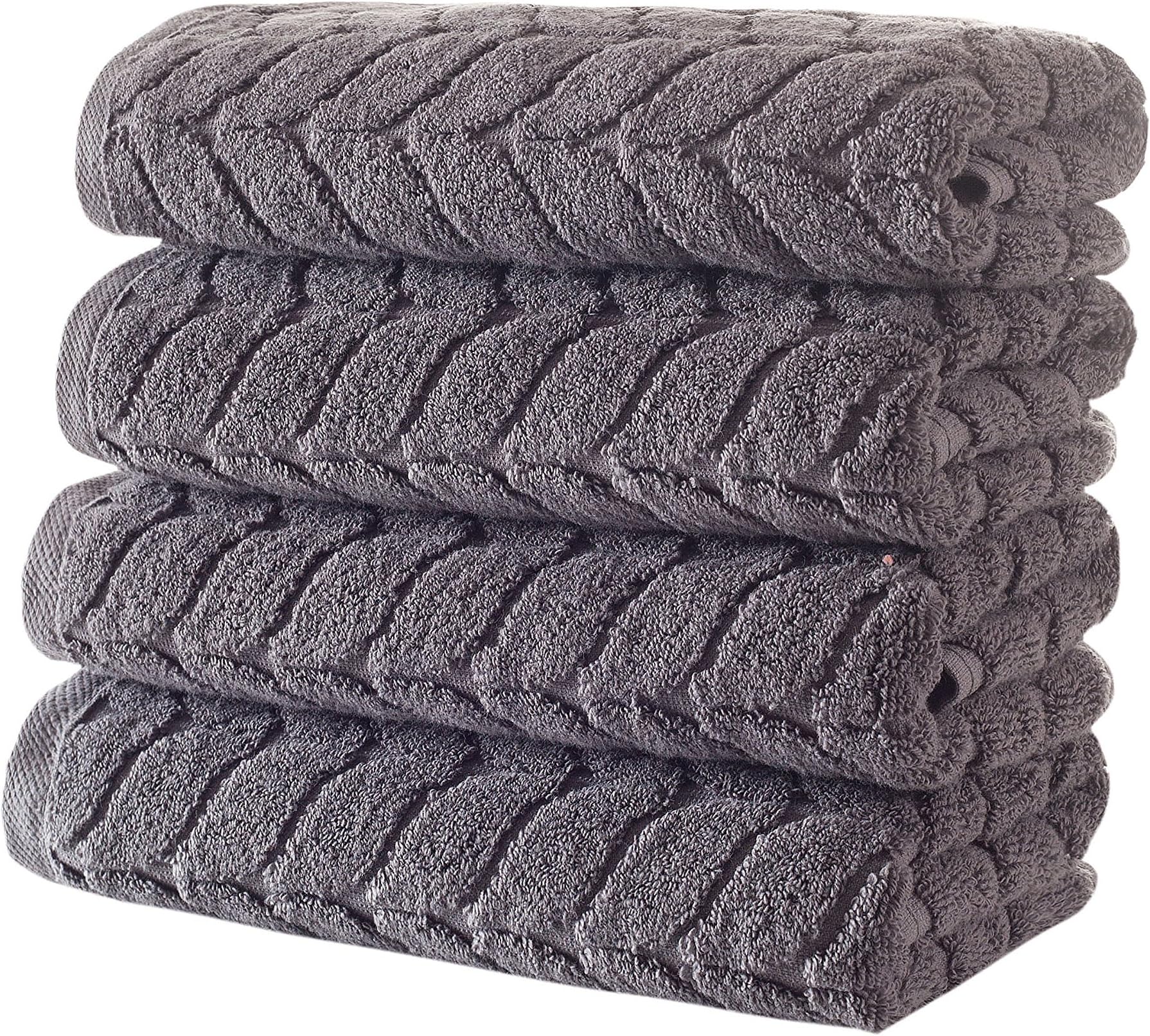 Turkish Cotton Bath Towels, Hand Towels - Soft Plush Jacquard Collection Luxury Towels Set (Grey, 4 Pcs Hand Towel Set)