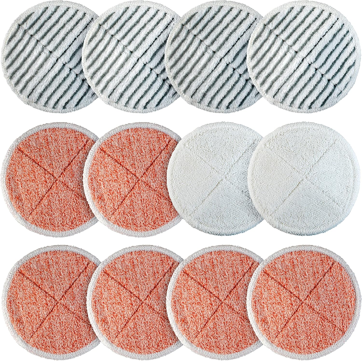 BlueStars 12 Pack Spinwave Mop Pads Replacement Compatible with Bissell Spinwave 2124 2039A 2039 2307 23157 20391 20399 Hard Floor Cleaners - 6 Heavy Scrub, 2 Scrubby, 2 Soft - Washable and Reusable