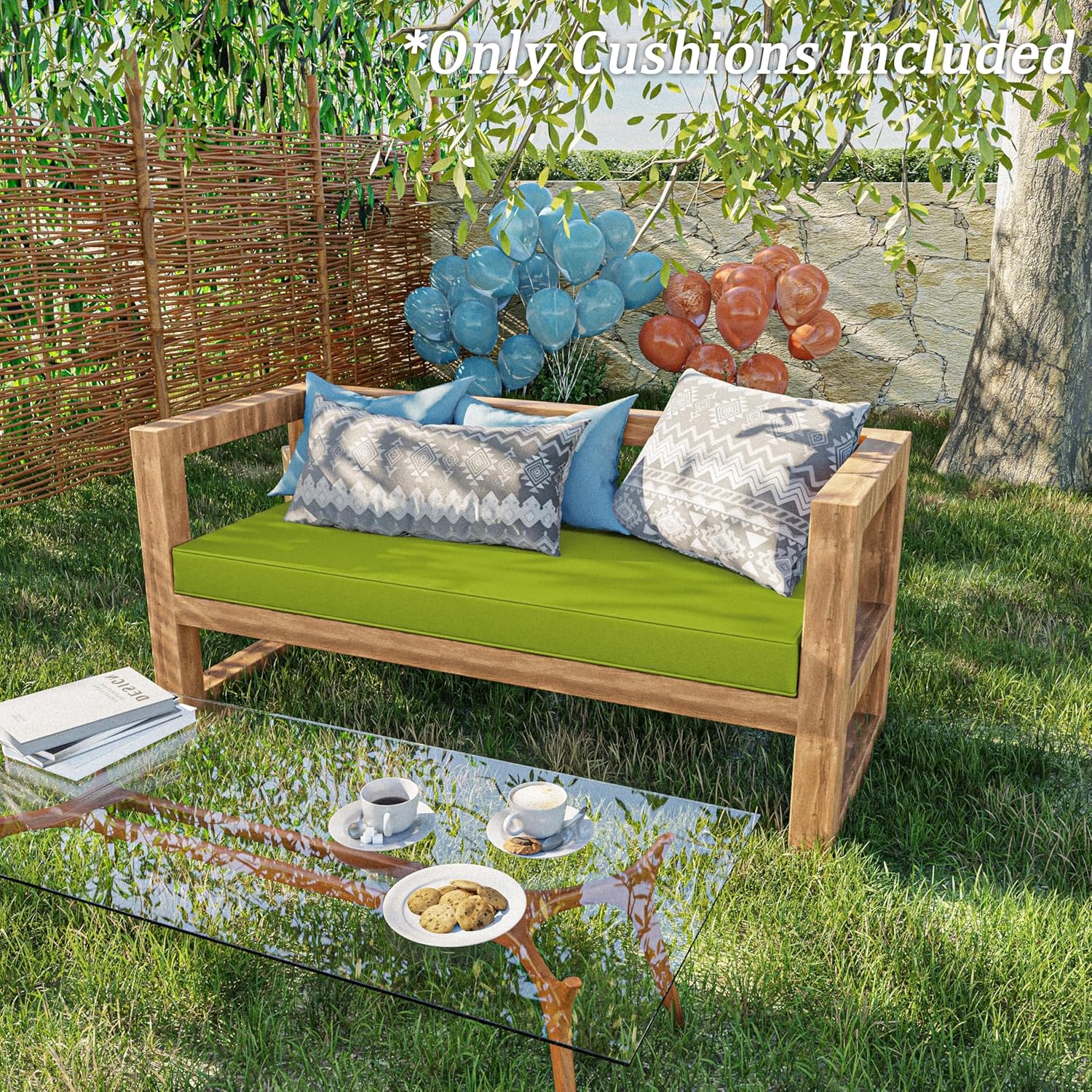 Outdoor Bench Cushion 48 X 18 X 3.5 Inch Thick Waterproof Patio Furniture Cushions, Patio Porch Swing Replacement Seat Pad with Tie Straps and Anti-Slip, for Backyard Garden, Grass Green