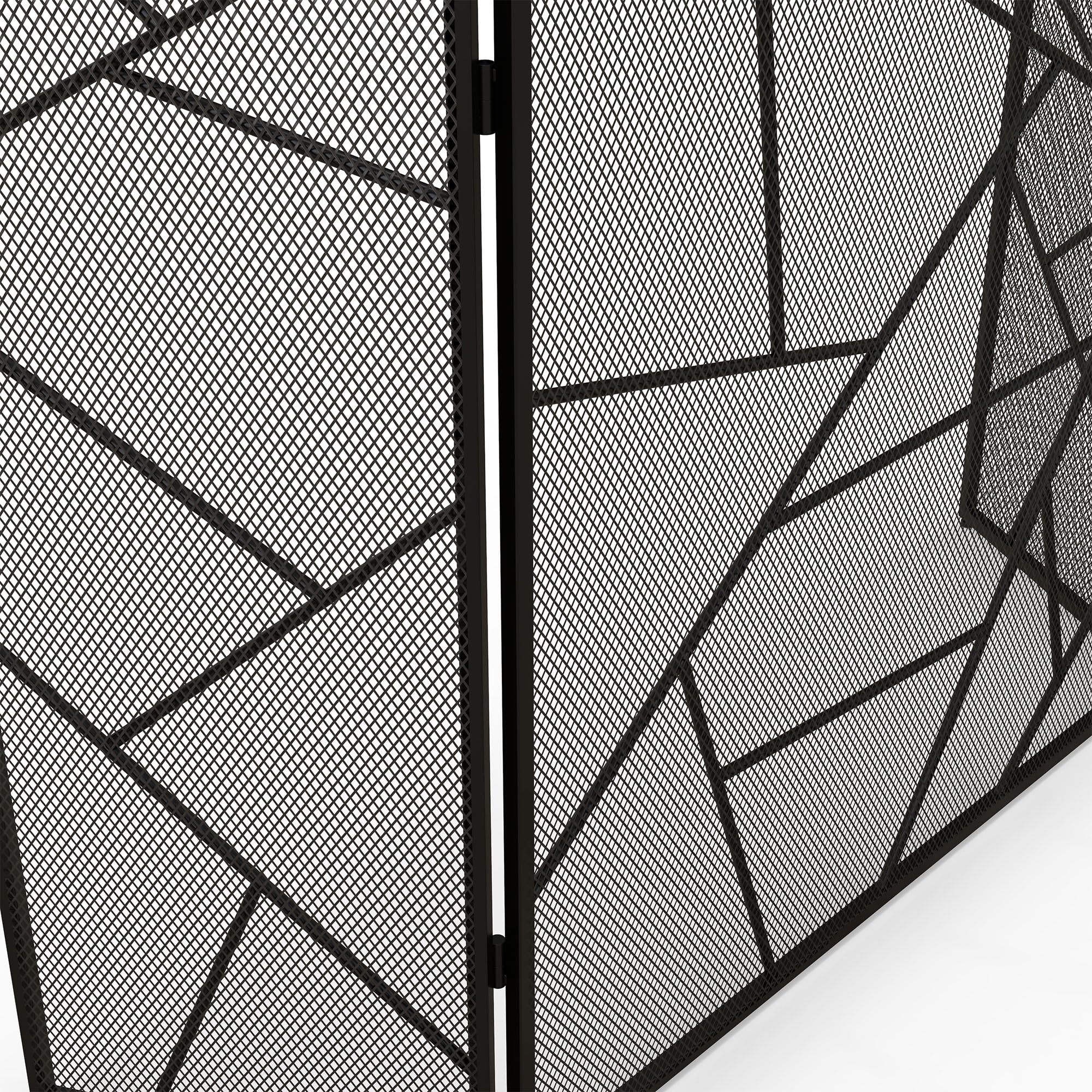 HOMCOM Pare feu cheminée Pliable 3 Panneaux, Pare-étincelles cheminée, Grille de Protection cheminée en Maille d'acier avec décor géométrique et Pieds antidérapants, 135l x 1,2P x 85H cm, Noir