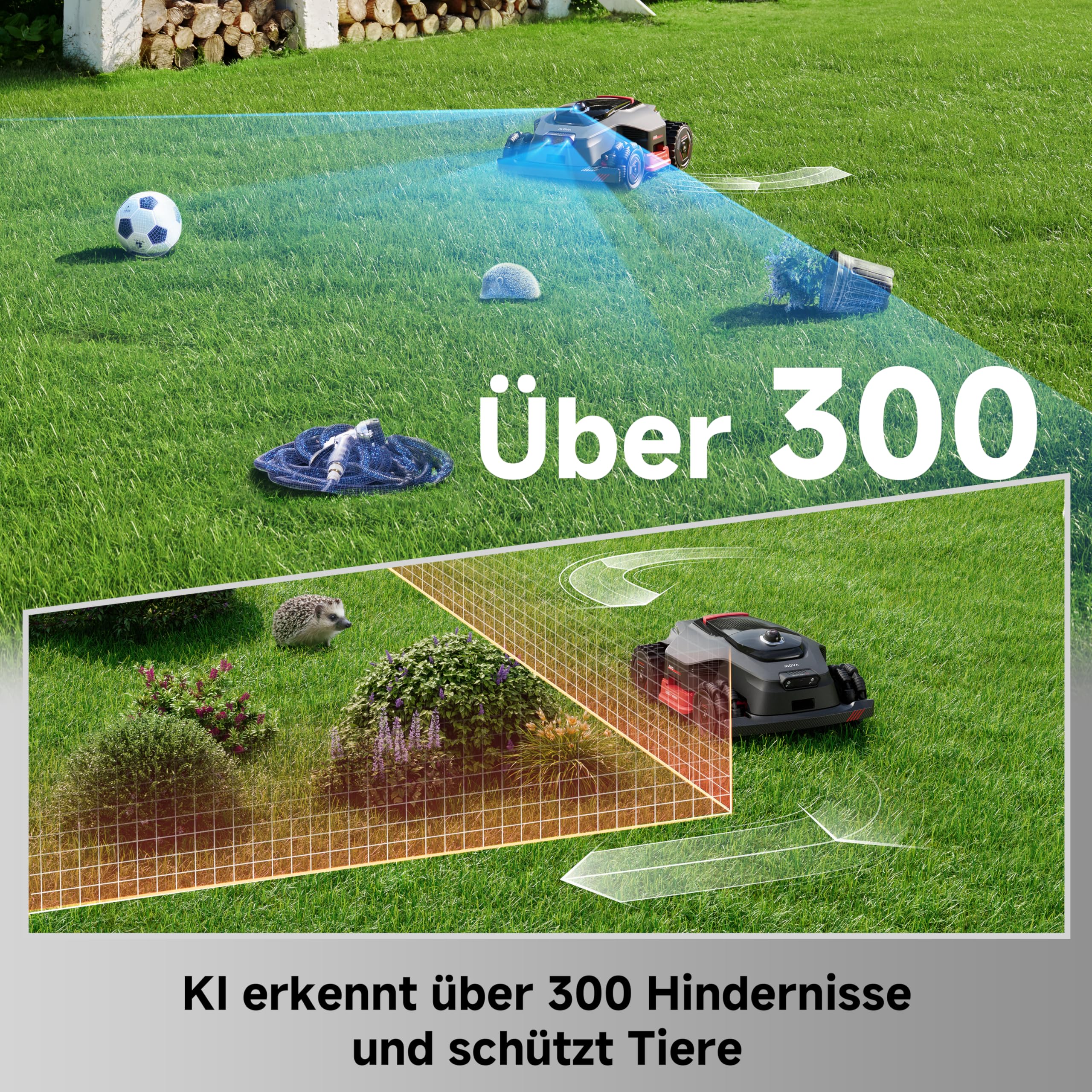 MOVA LiDAX Ultra 2000 AWD Mähroboter, RTK-frei, KI-gestützte automatische Kartierung, 360° 3D-LiDAR und KI-Dual-Vision, 36 V AWD für Steigungen von 80%, 2 Scheiben (jeweils 6 Messer), <3 cm