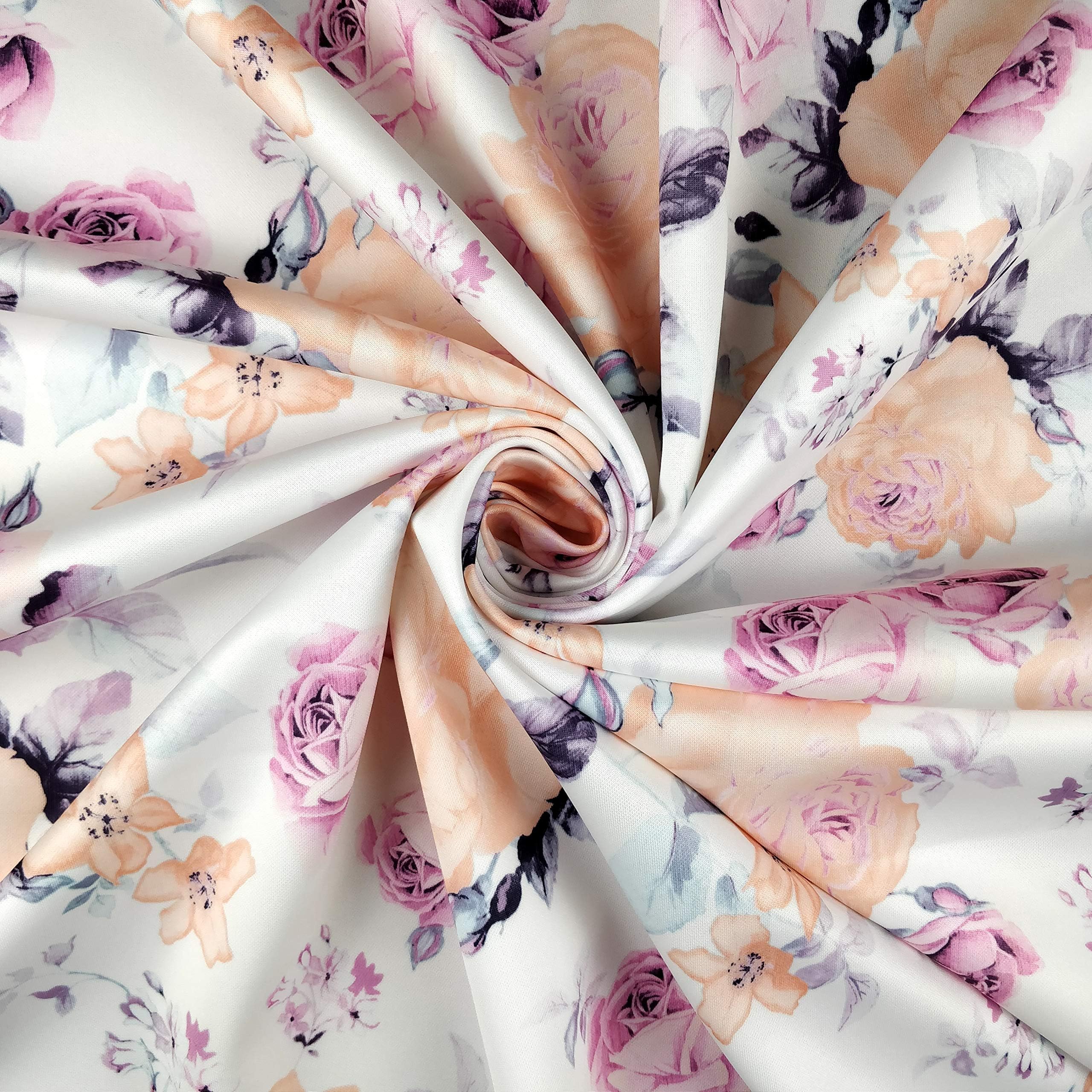 FS114 Peony Pink Blush Floral Print Jersey Scuba Stretch Fabric - Sold Per Metre