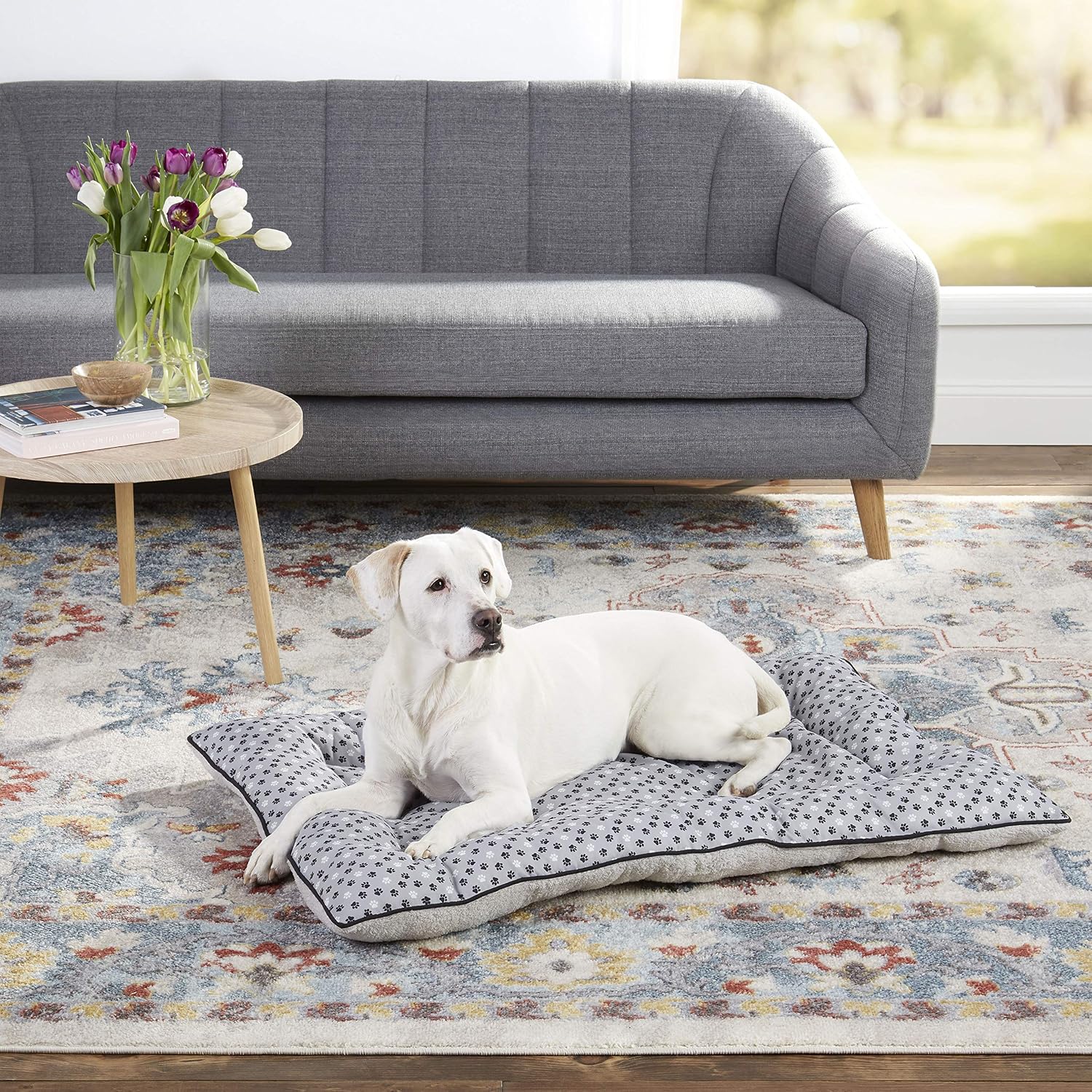 SoHome Pet Bed Deluxe Plush Fill, Reversible Paw Print Design, Machine Washable, Ideal for Dog Crates, 30"x21"x2.5" Gray