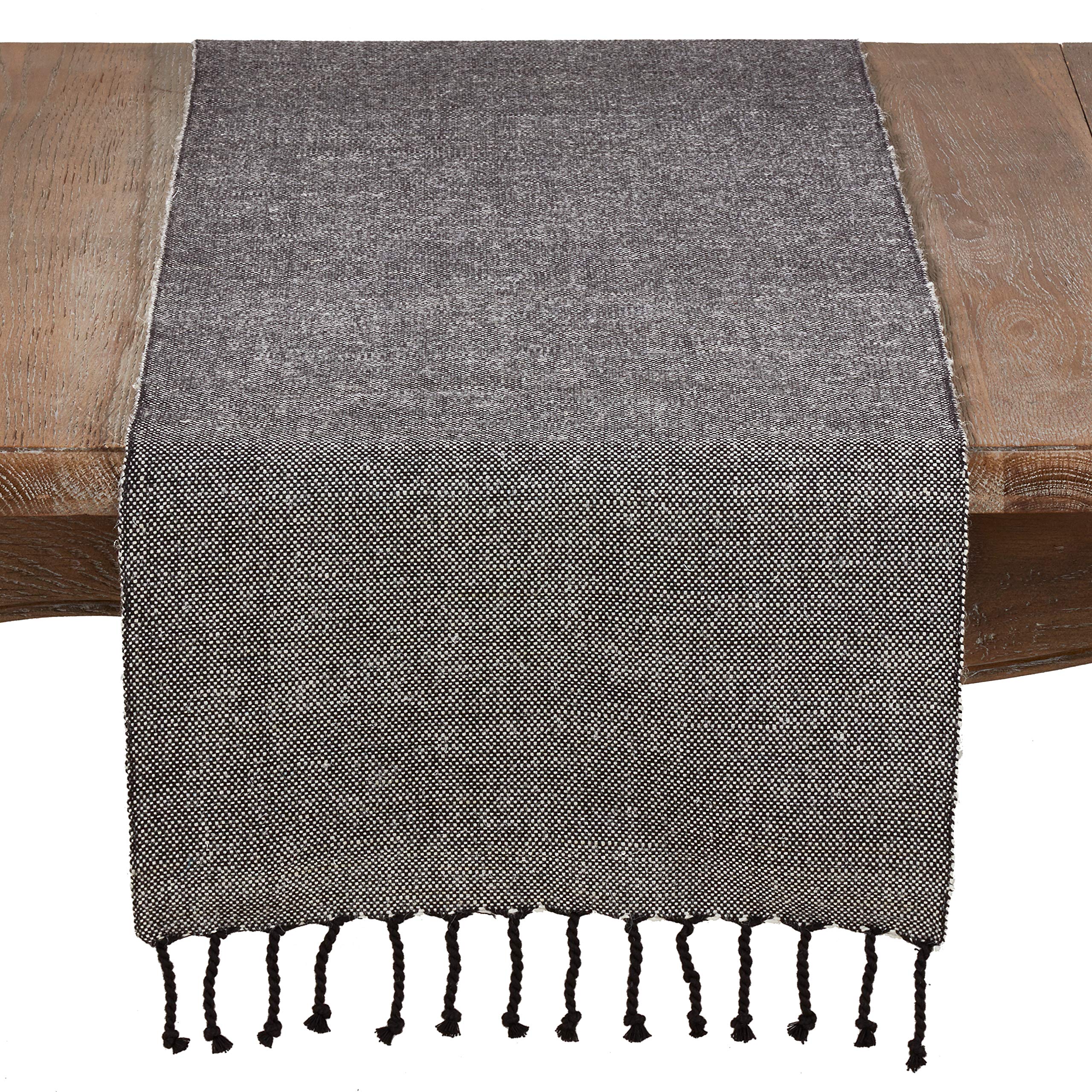 SARO LIFESTYLE 4869.BK1672B Elijah Collection Cotton Blend Table Runner With Solid Tasseled Design, Jute, Black