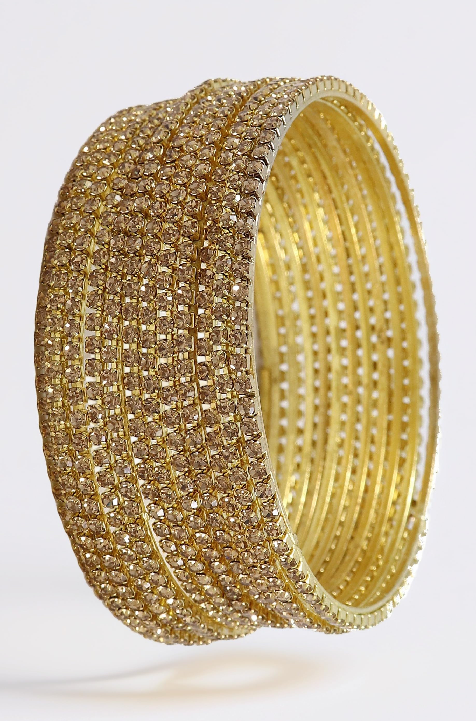 Non-Precious Metal with Base Metal and Zircon Gemstone Studded Premium and Traditional Glossy Finished Sleek Bangle set for Women and Girls