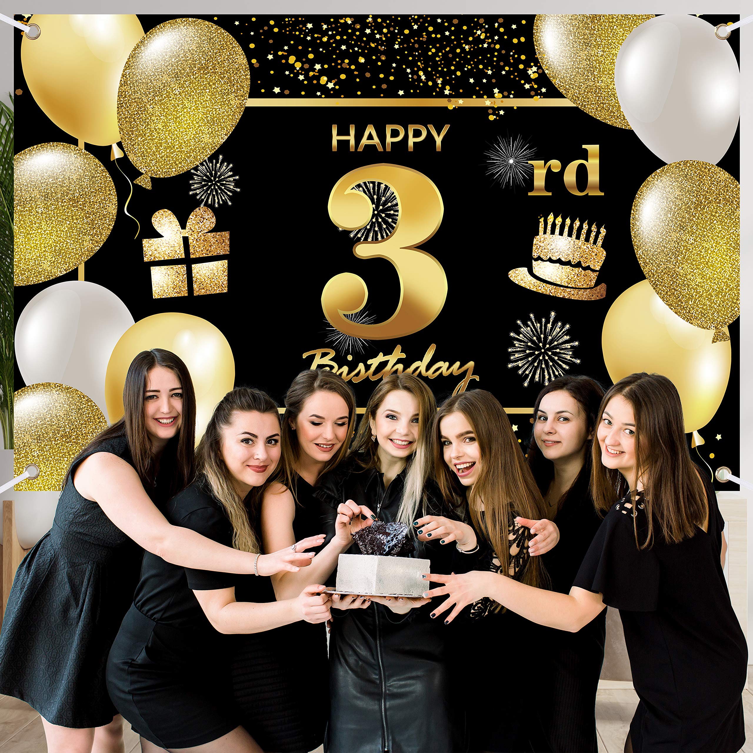 3rd Happy Birthday Banner IMISI Birthday Decorations Birthday Backdrop Decorations for a Party - Image 3